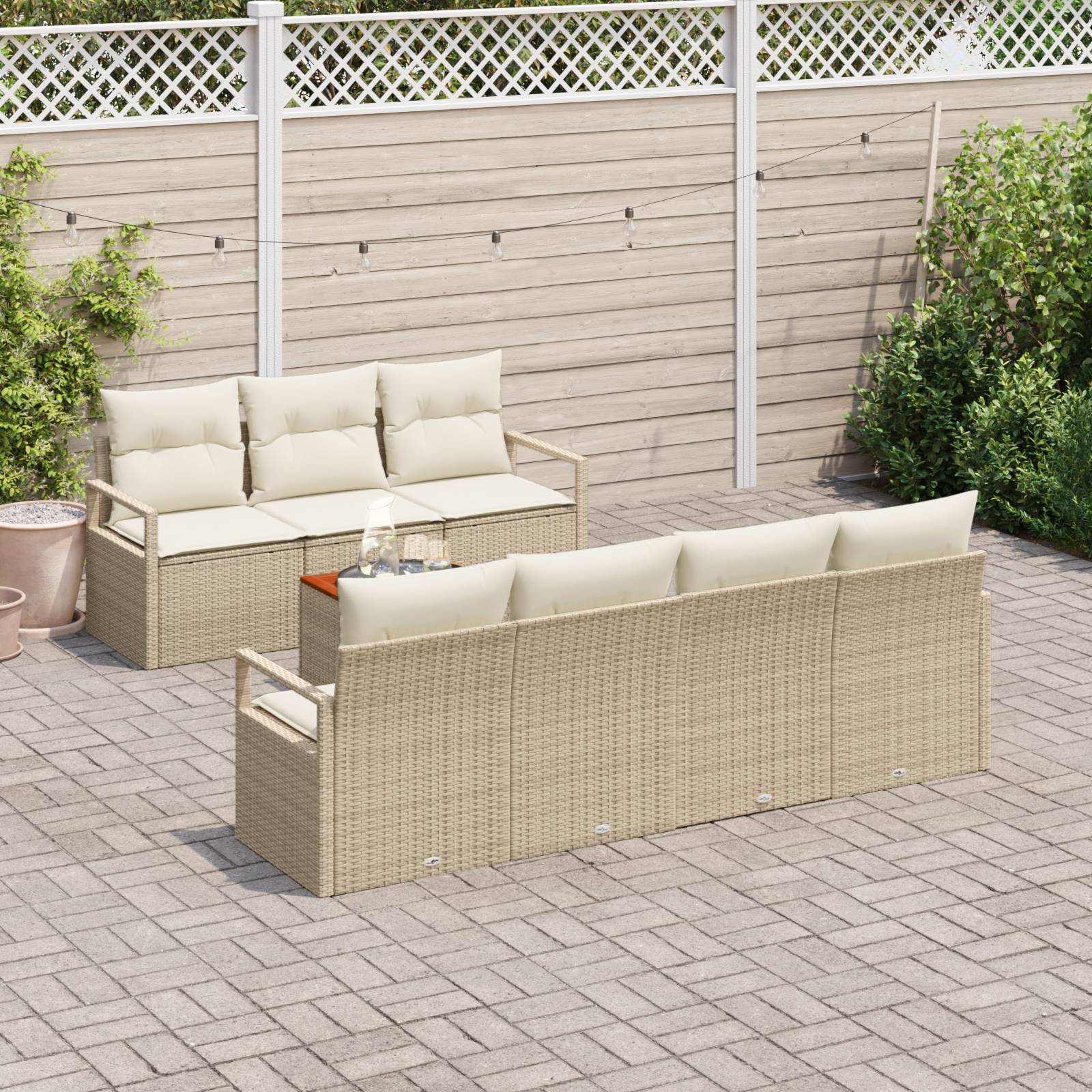 vidaXL 8-teiliges Garten-Sofa-Set mit Kissen Beige Poly Rattan Akazie