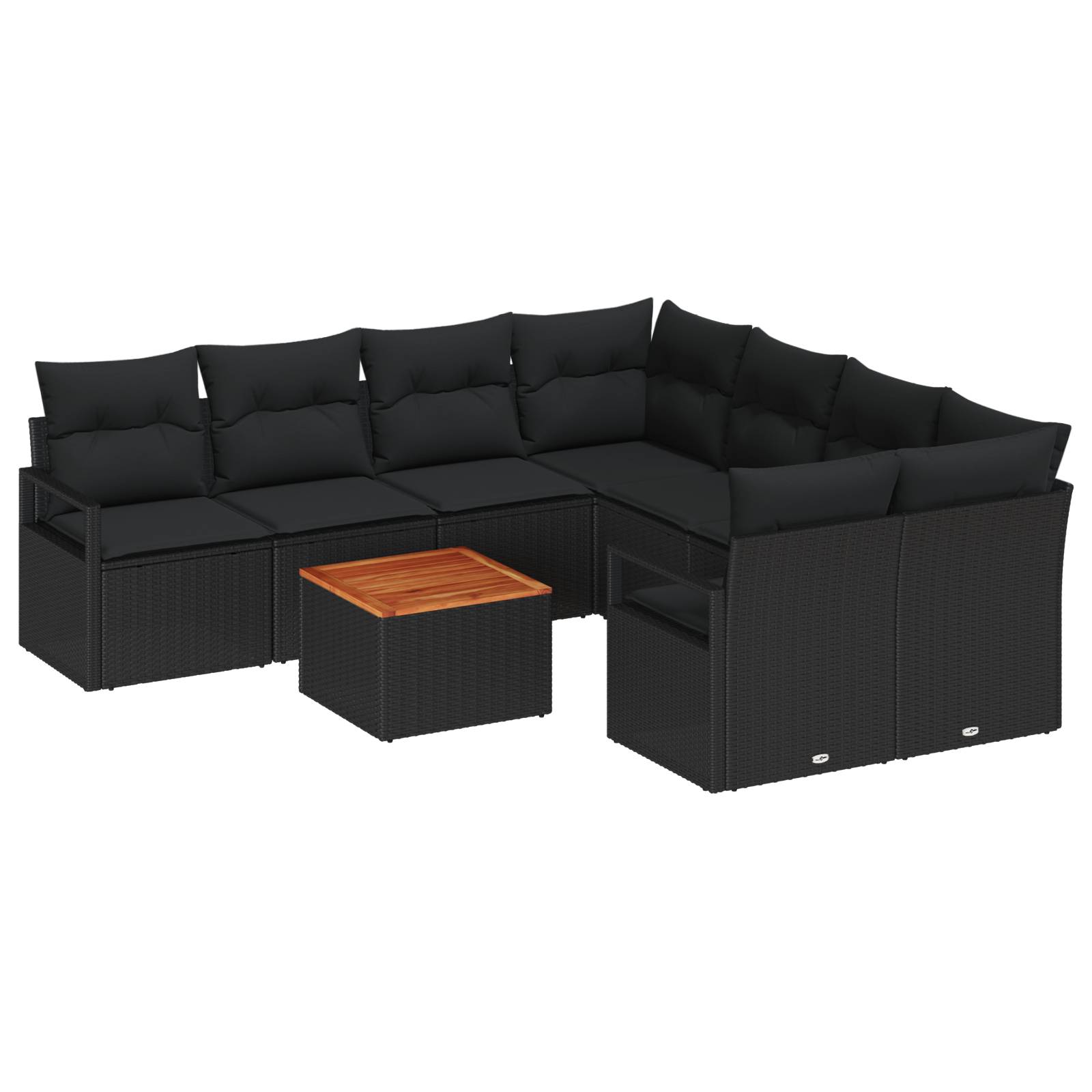 vidaXL 9-teiliges Garten-Sofa-Set mit Kissen Schwarz Poly-Rattan Akazie