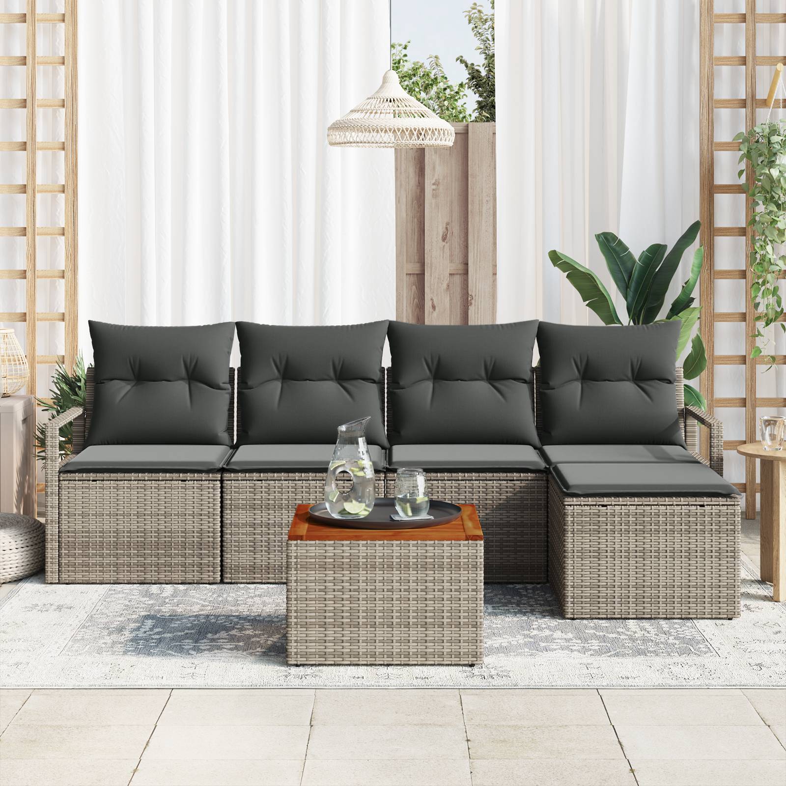 vidaXL 6-teiliges Garten Sofa Set mit Kissen Grau Poly Rattan Akazie
