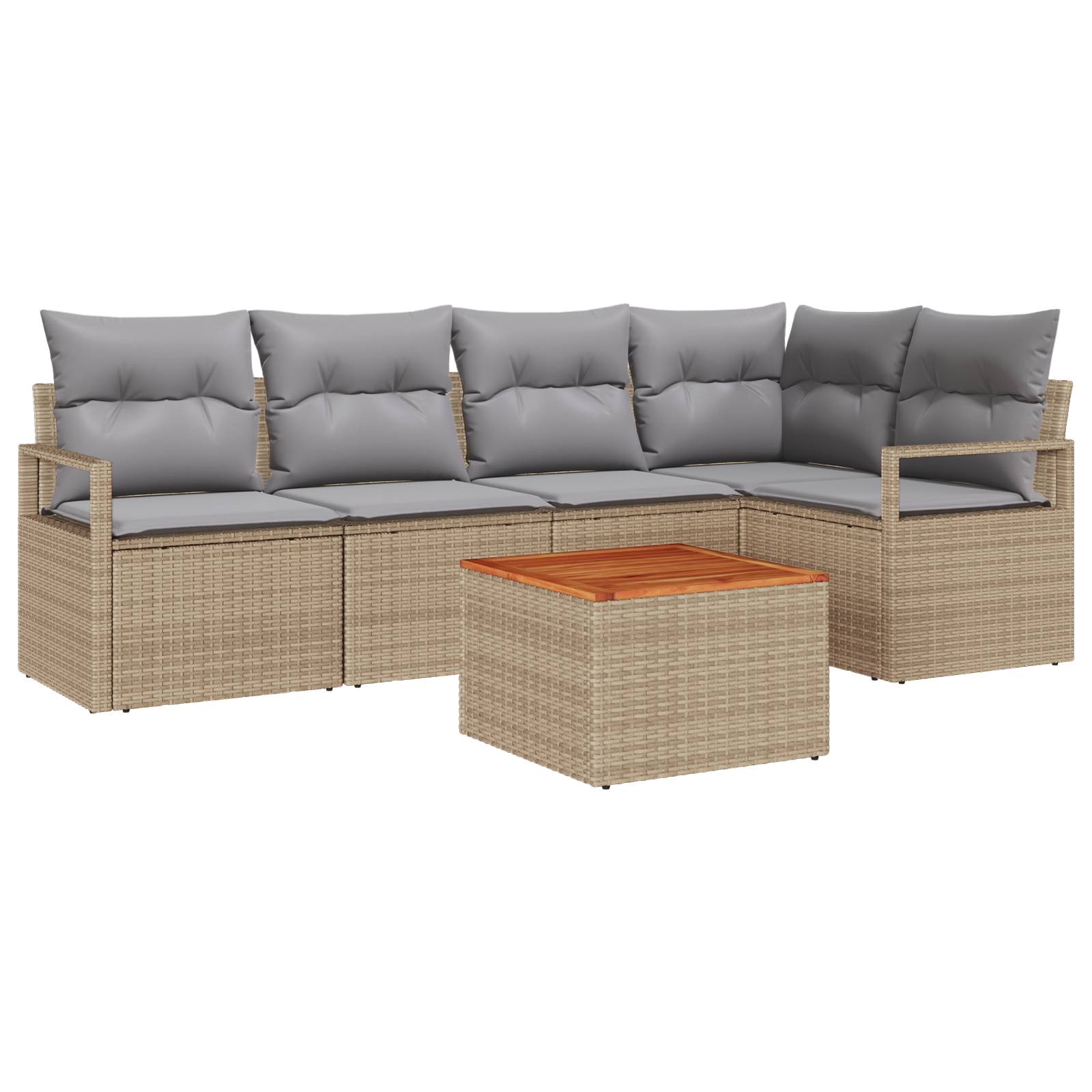 vidaXL 6-teiliges Garten Sofa Set mit Kissen Beige Poly Rattan Akazie