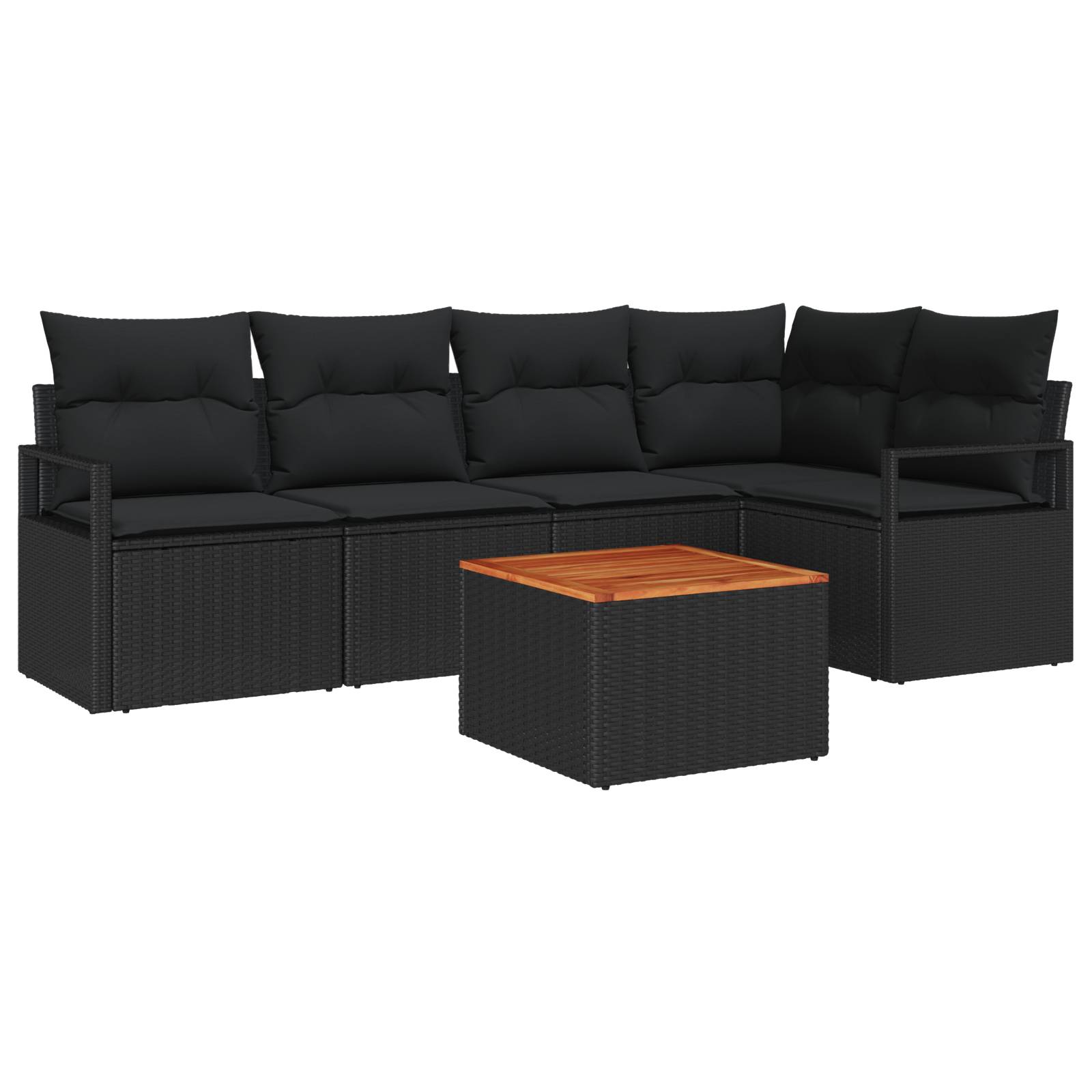 vidaXL 6-teiliges Garten-Sofa-Set mit Kissen Schwarz Poly-Rattan Akazie