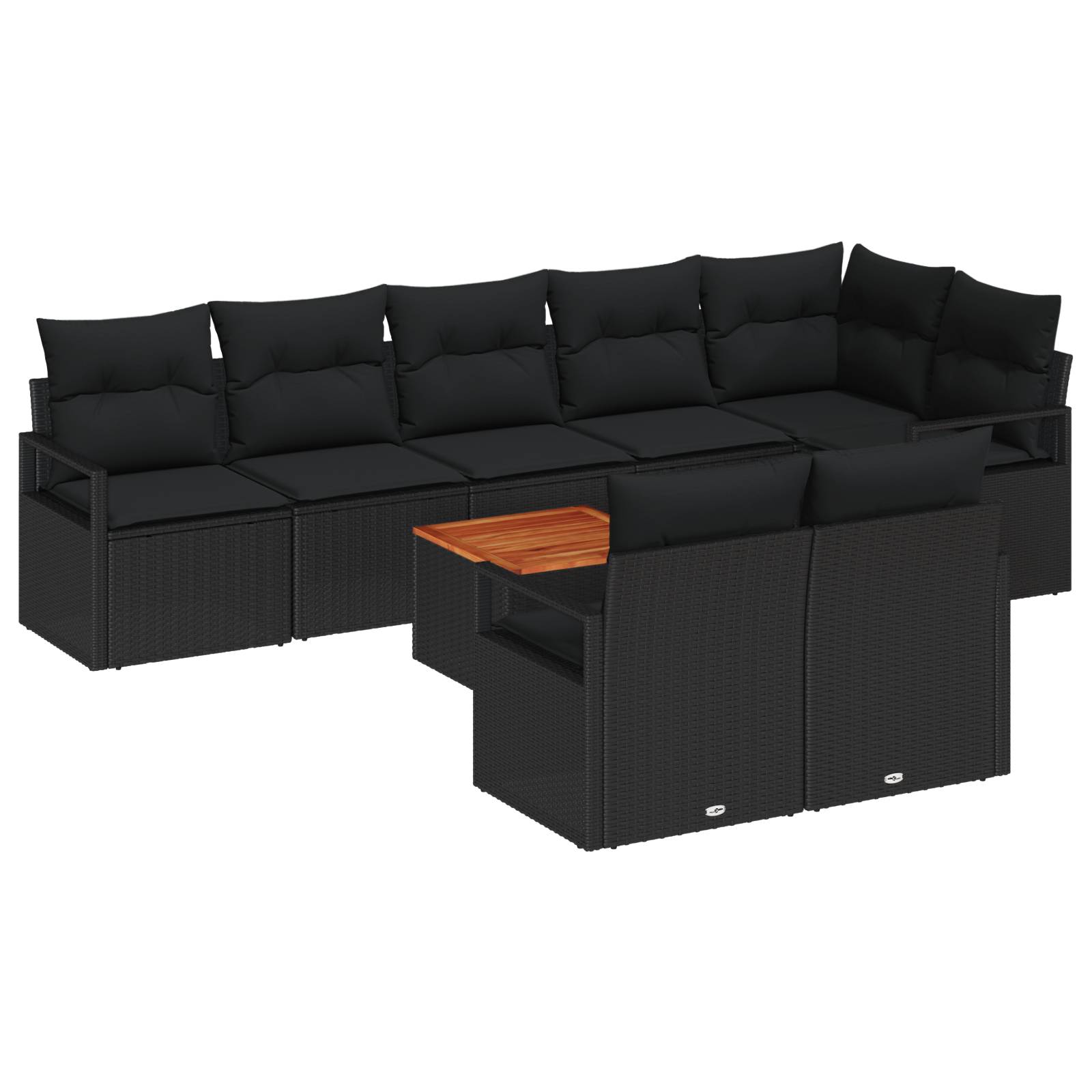 vidaXL 9-Teiliges Garten Sofa Set mit Kissen Schwarz Poly Rattan Akazie