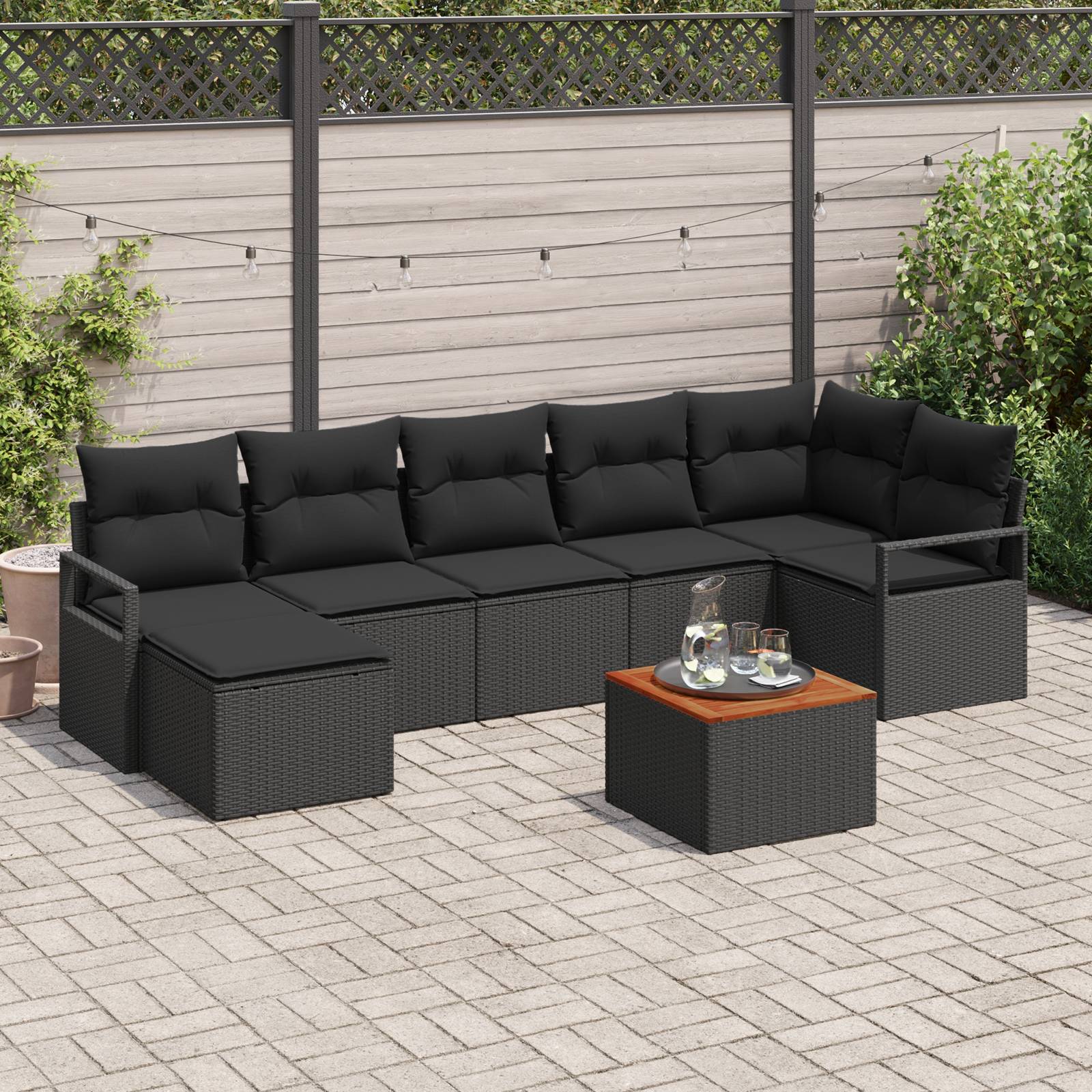 vidaXL 8-teiliges Garten-Sofa-Set mit Kissen Schwarz Poly-Rattan Akazie