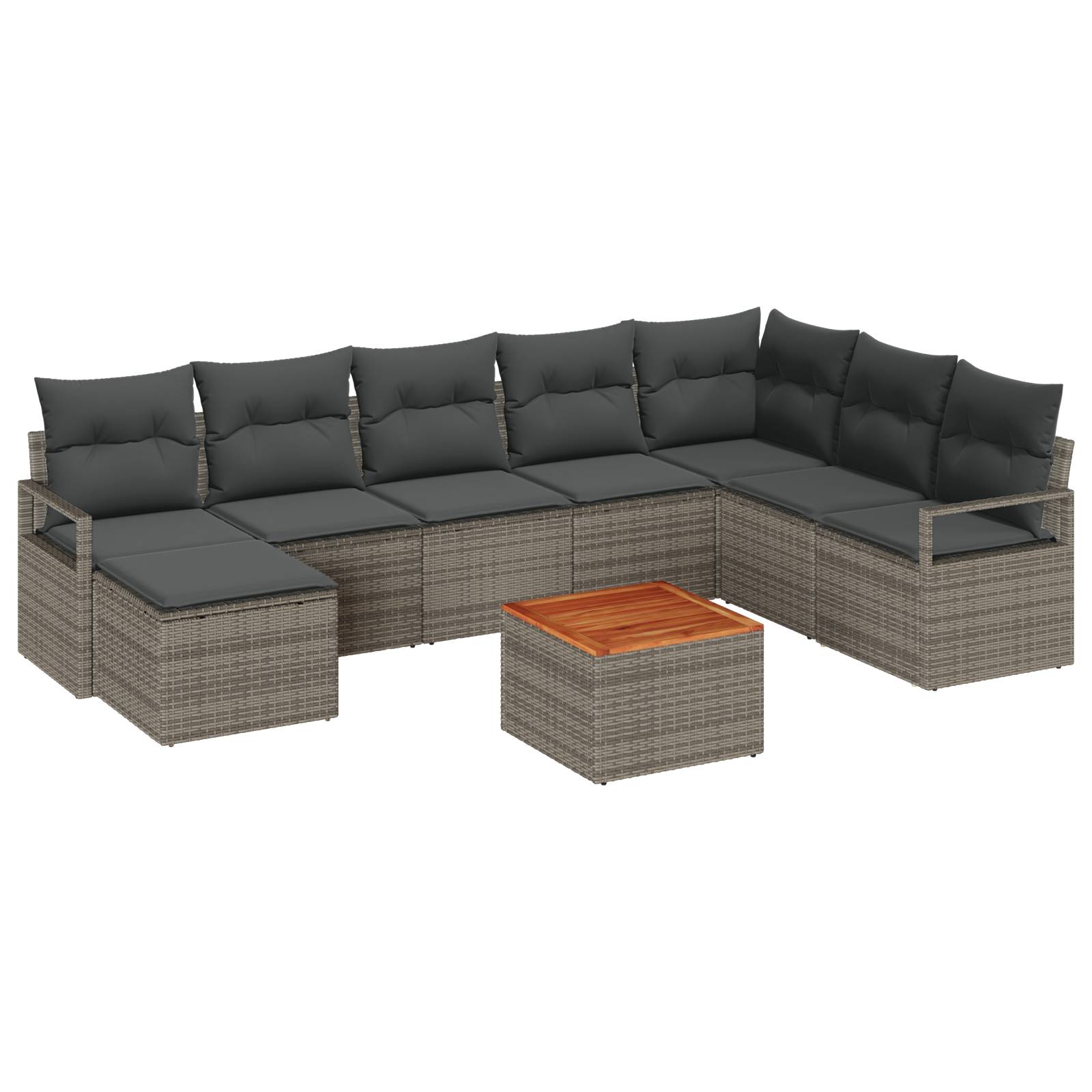 vidaXL 9-teiliges Garten-Sofa-Set mit Kissen Grau Poly Rattan Akazie