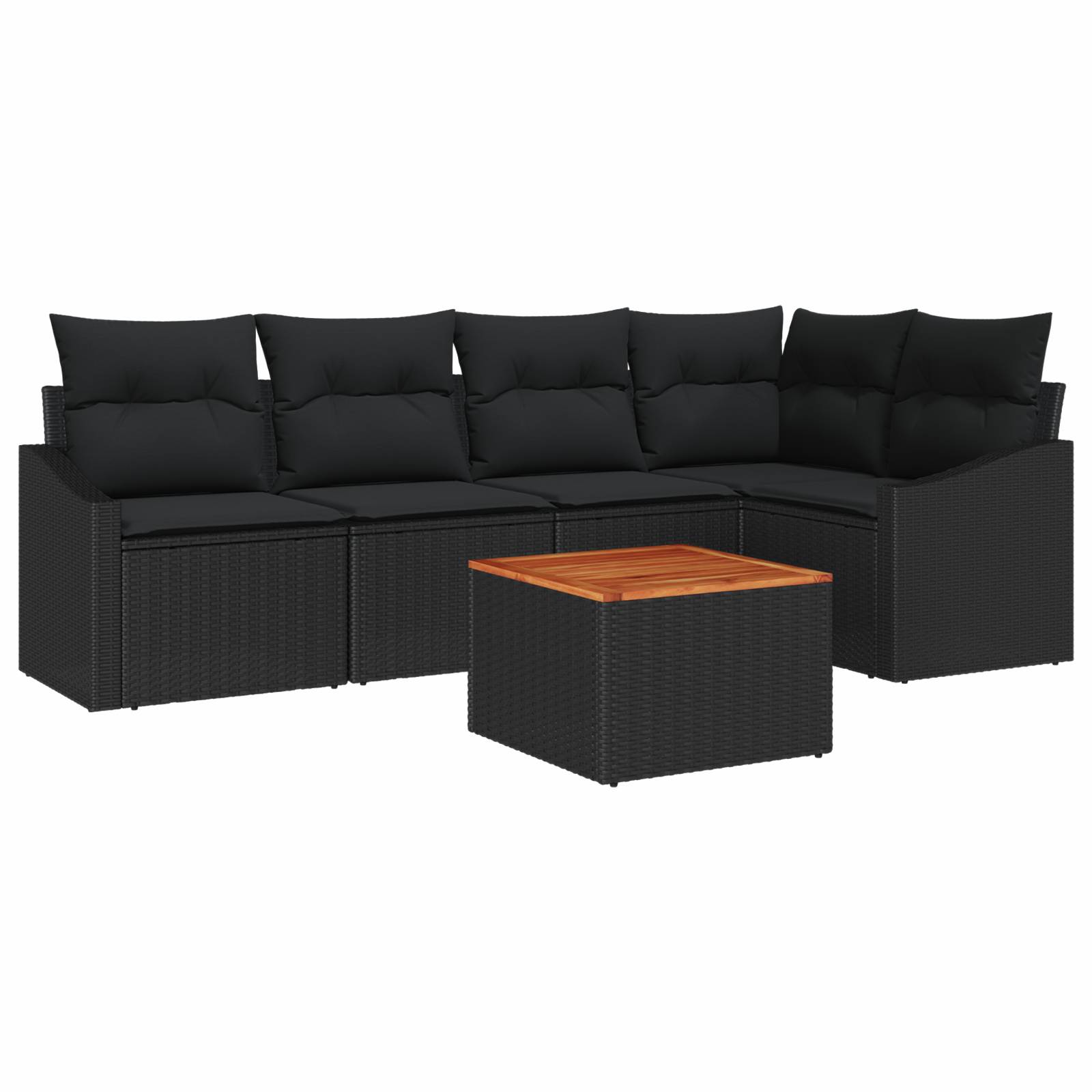 vidaXL 6-teiliges Garten Sofa Set mit Kissen Schwarz Poly Rattan Akazie