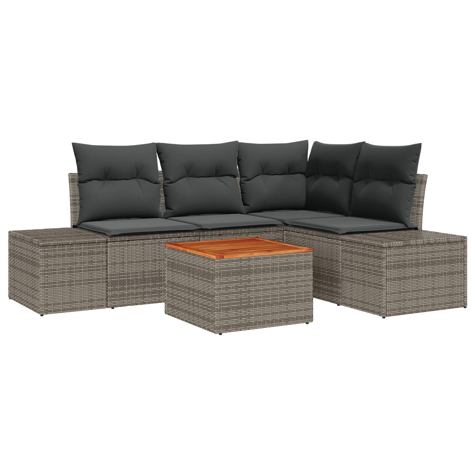 vidaXL 5-teiliges Garten Sofa Set mit Kissen Grau Poly Rattan Akazie