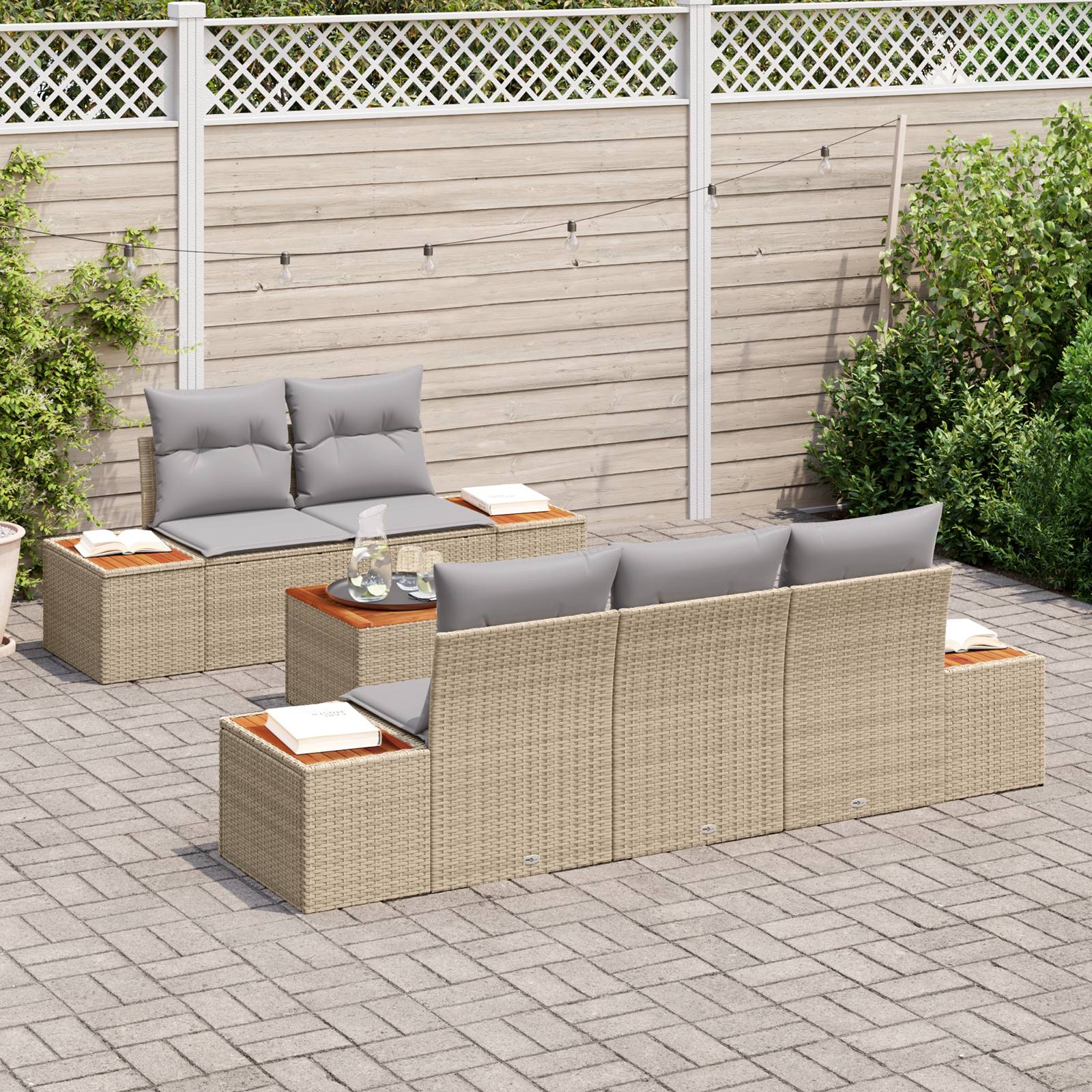 vidaXL 6-teilige Garten Sofaset mit Kissen Beige Poly Rattan Akazie