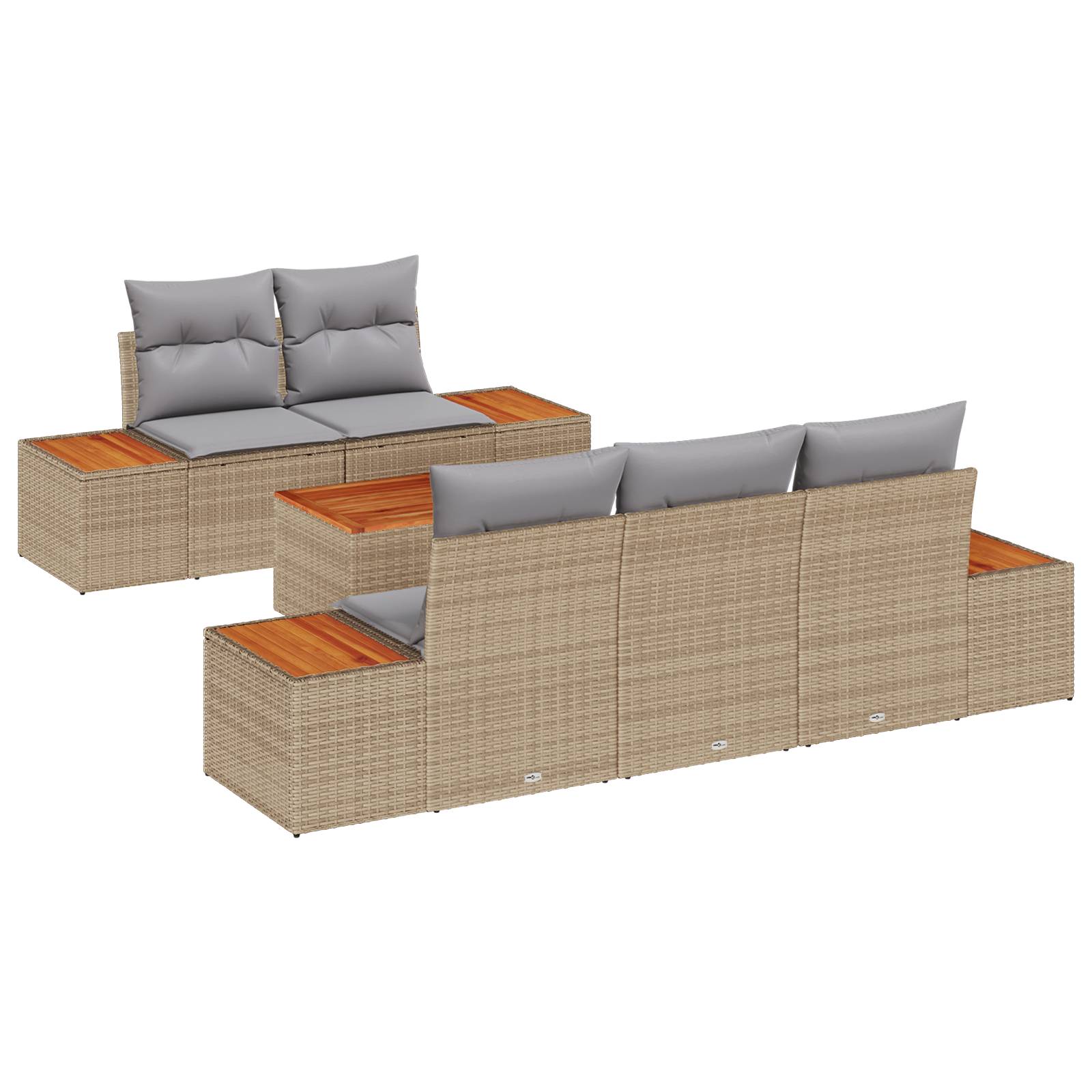 vidaXL 6-teilige Garten Sofaset mit Kissen Beige Poly Rattan Akazie