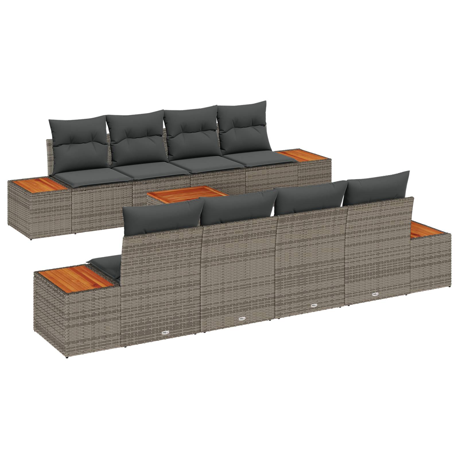 vidaXL 9-teiliges Garten Sofa Set mit Kissen Grau Poly Rattan Akazie