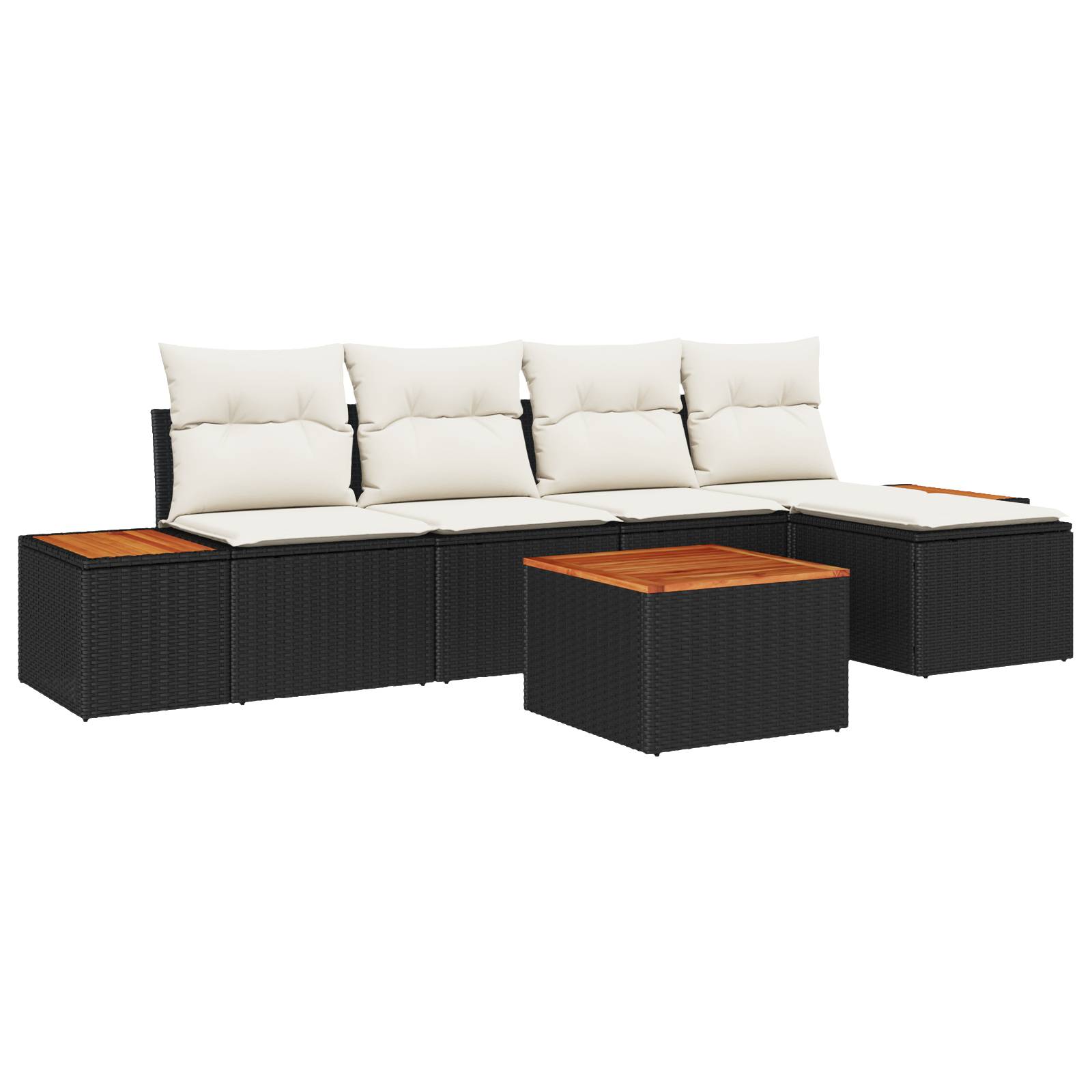 vidaXL 6-teiliges Garten-Sofa-Set mit Kissen Schwarz Poly-Rattan Akazie
