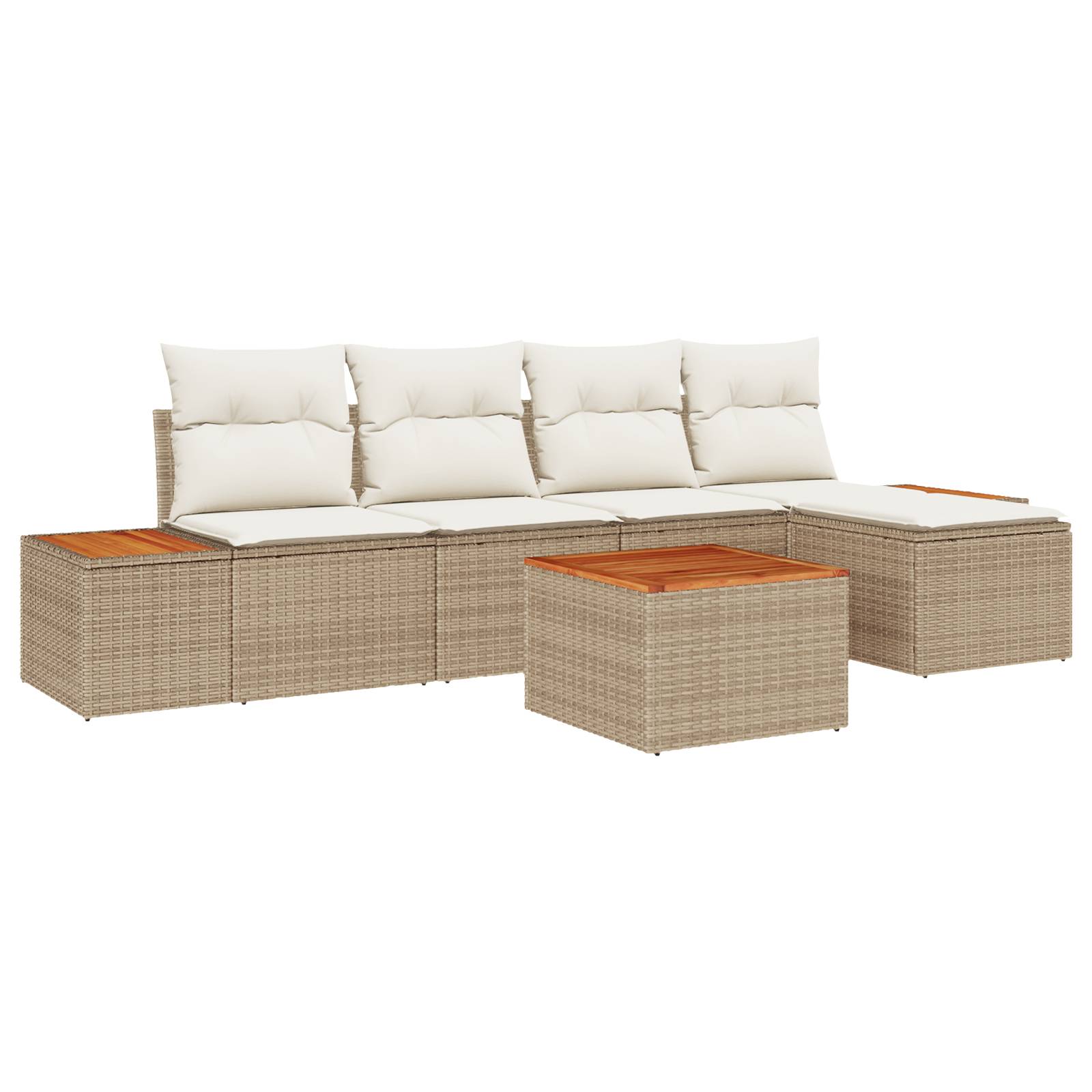 vidaXL 6-teiliges Garten Sofa Set mit Kissen Beige Poly Rattan Akazie