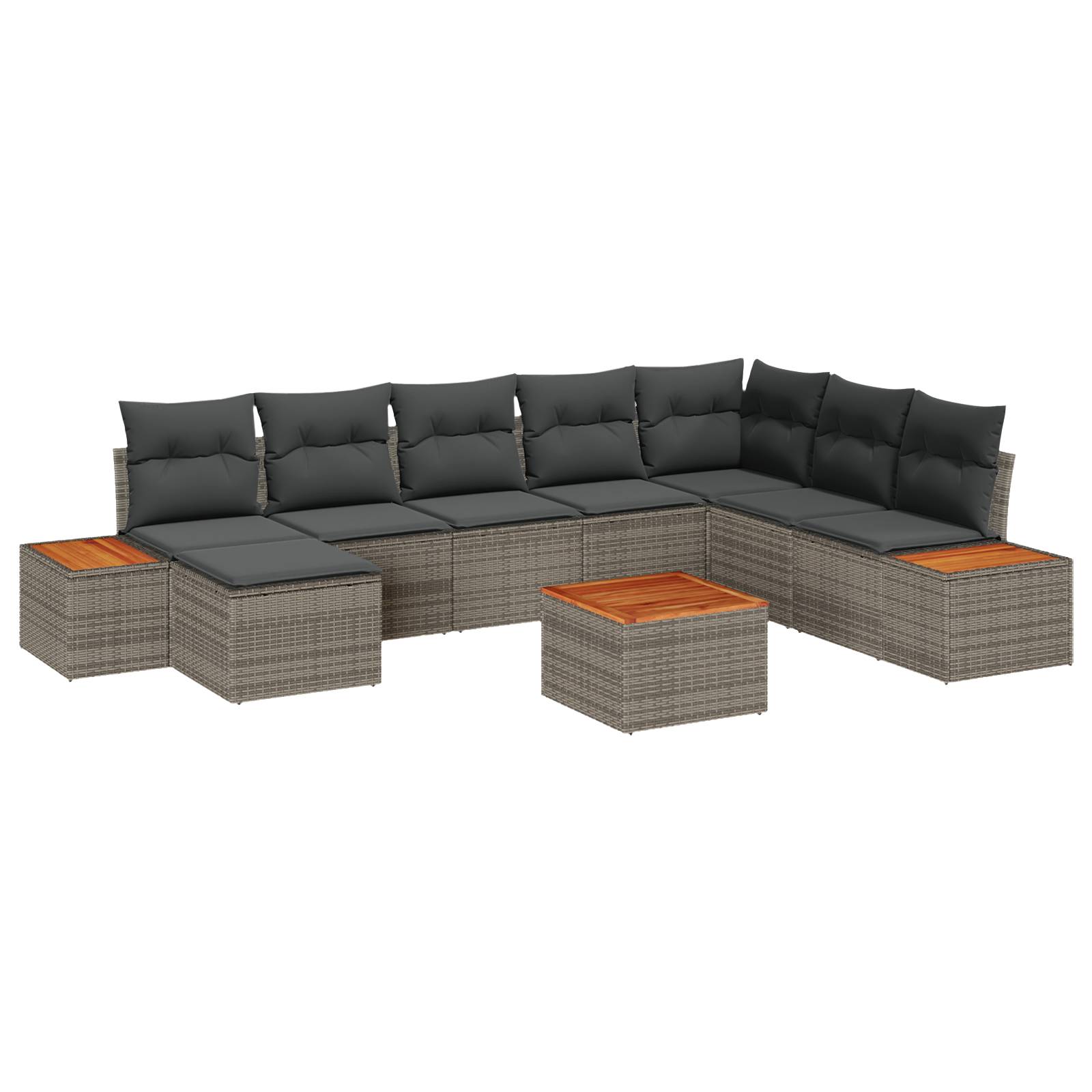 vidaXL 9-teiliges Garten-Sofa-Set mit Kissen Grau Poly-Rattan Akazie