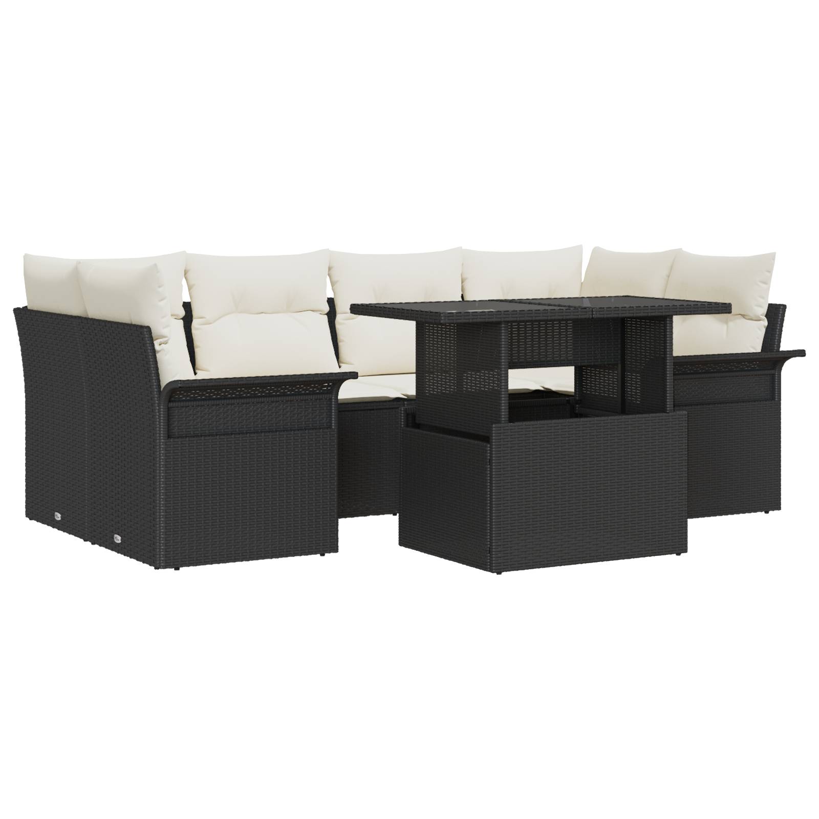 vidaXL 7-tlg. Garten-Sofagarnitur mit Kissen Schwarz Poly Rattan