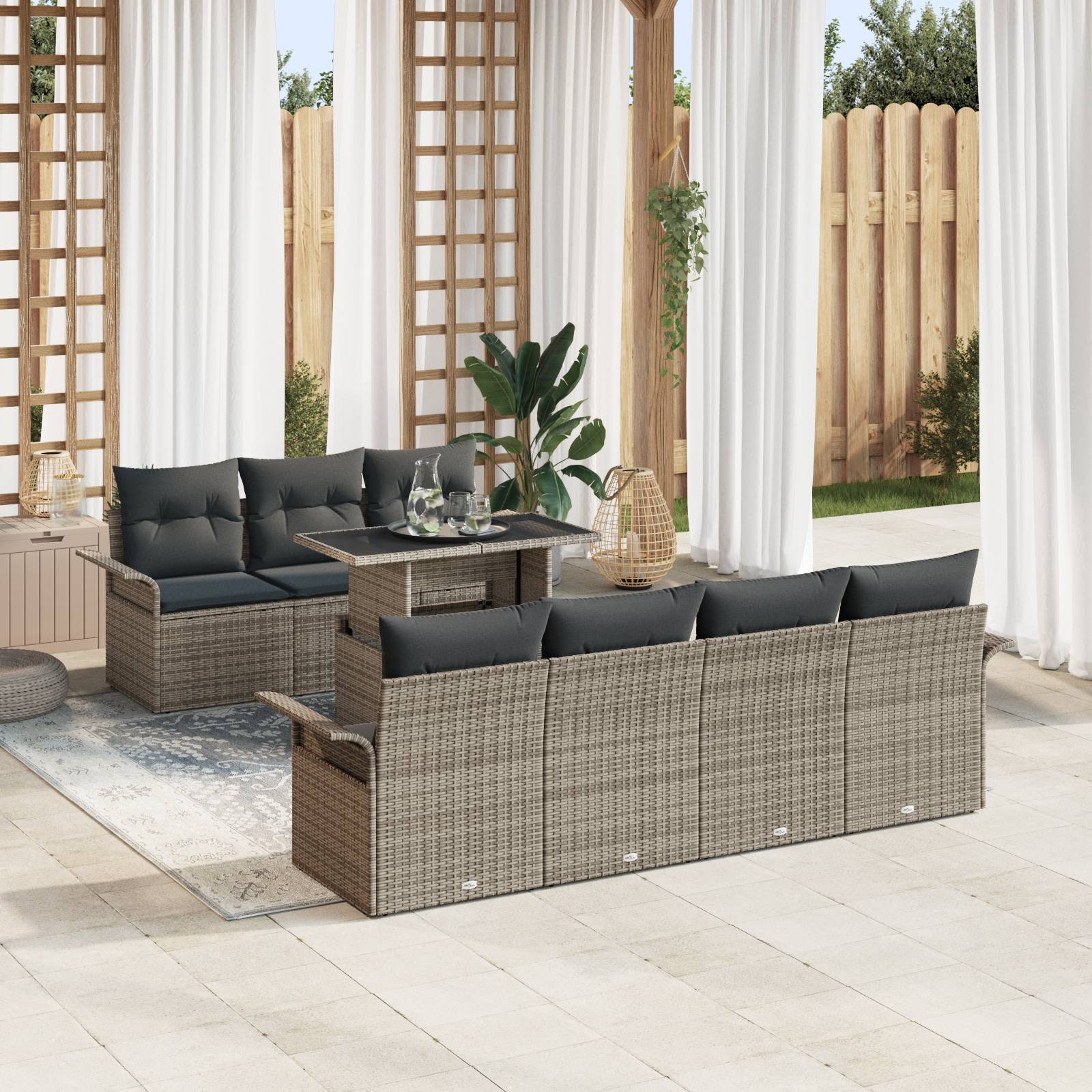 vidaXL 8-tlg. Garten-Sofagarnitur mit Kissen Grau Poly Rattan
