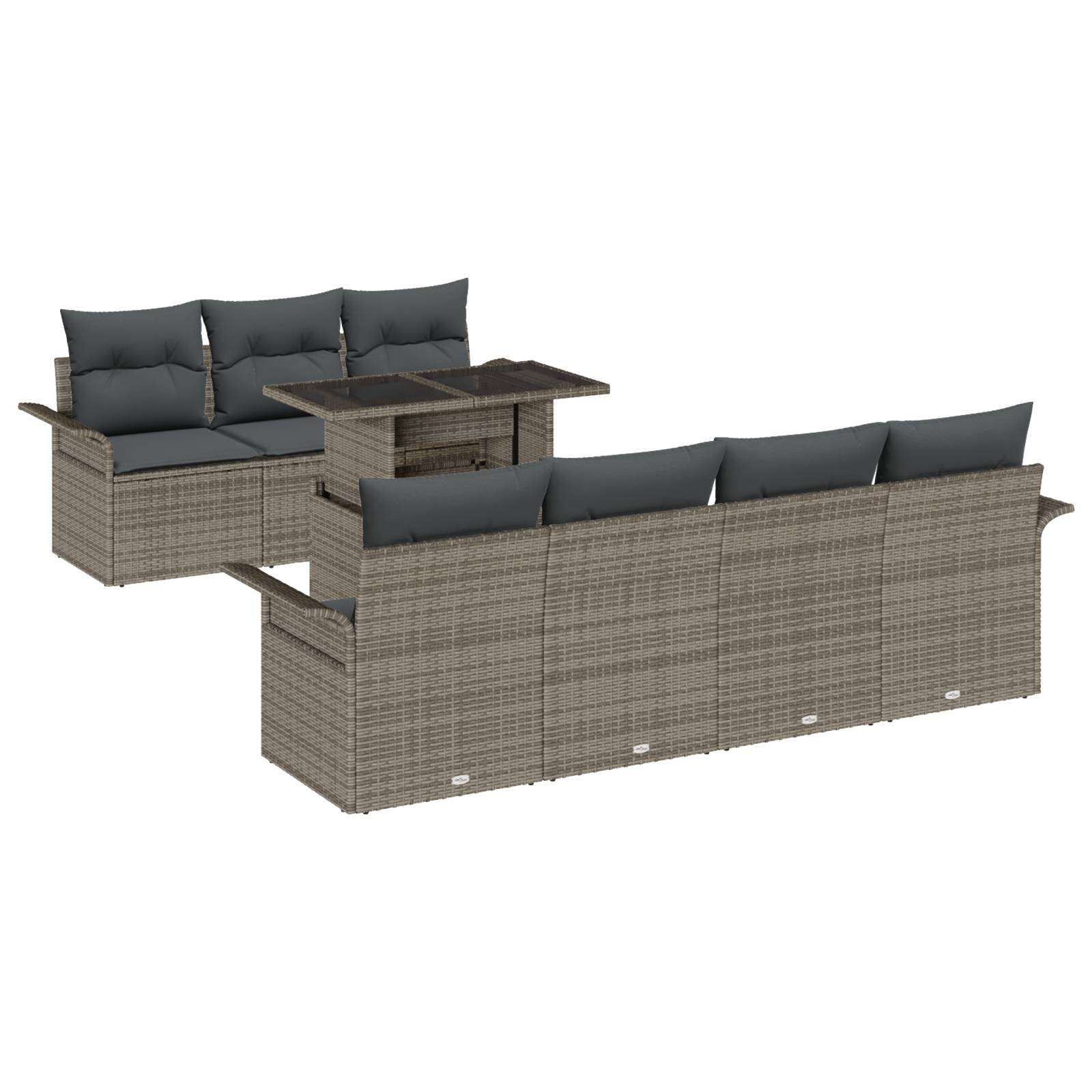 vidaXL 8-tlg. Garten-Sofagarnitur mit Kissen Grau Poly Rattan