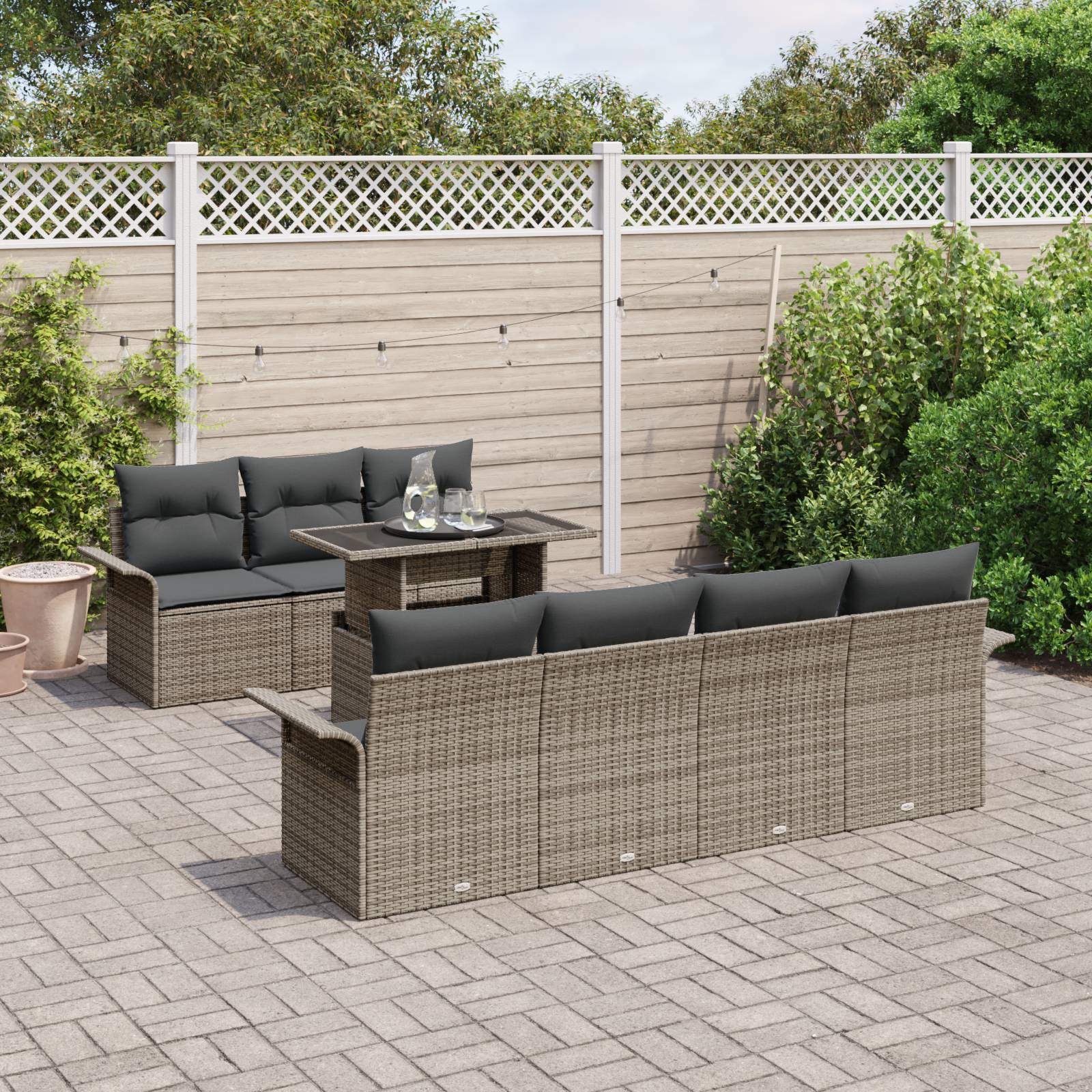 vidaXL 8-tlg. Garten-Sofagarnitur mit Kissen Grau Poly Rattan