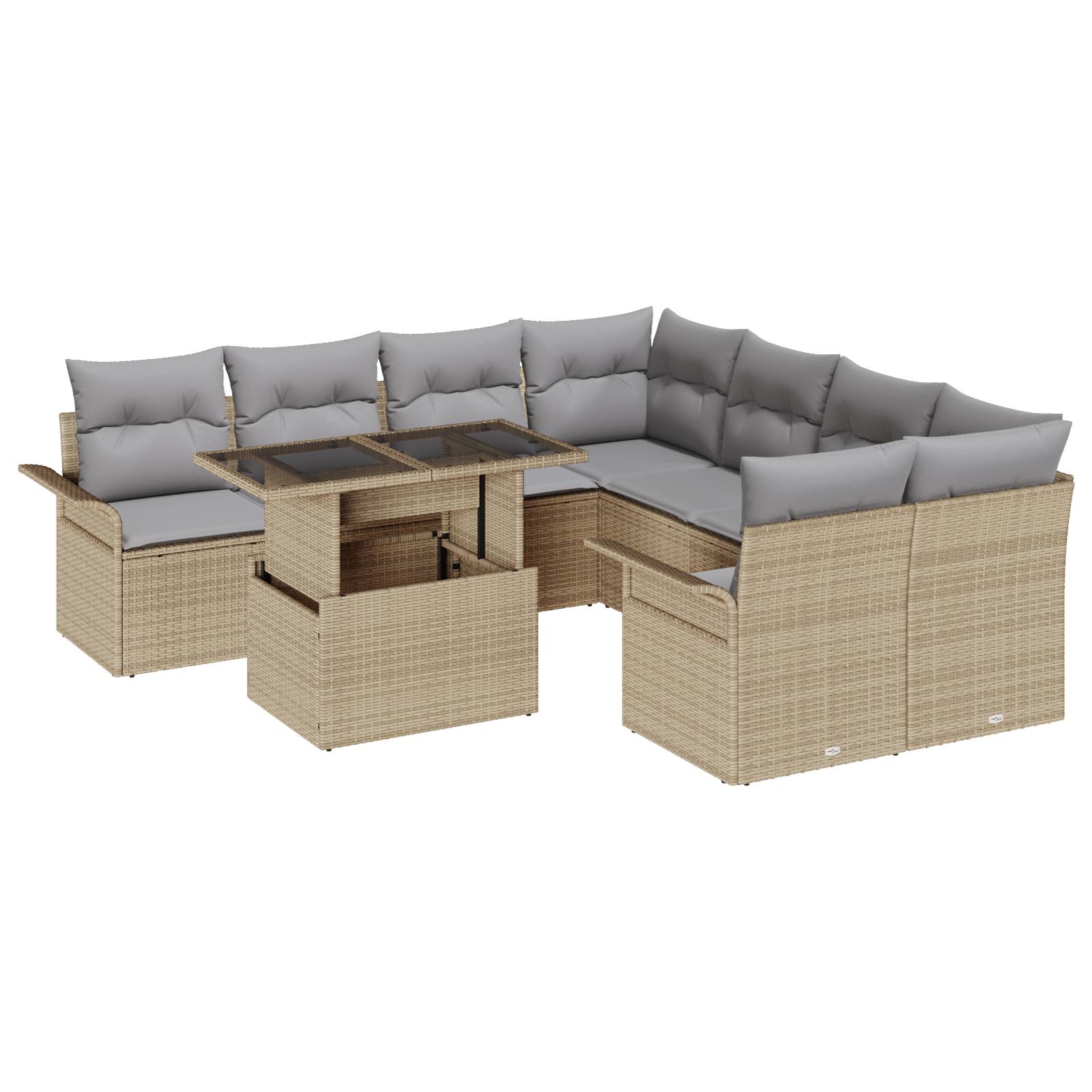 vidaXL 9-teiliges Garten Sofa Set mit Kissen Beige Poly Rattan