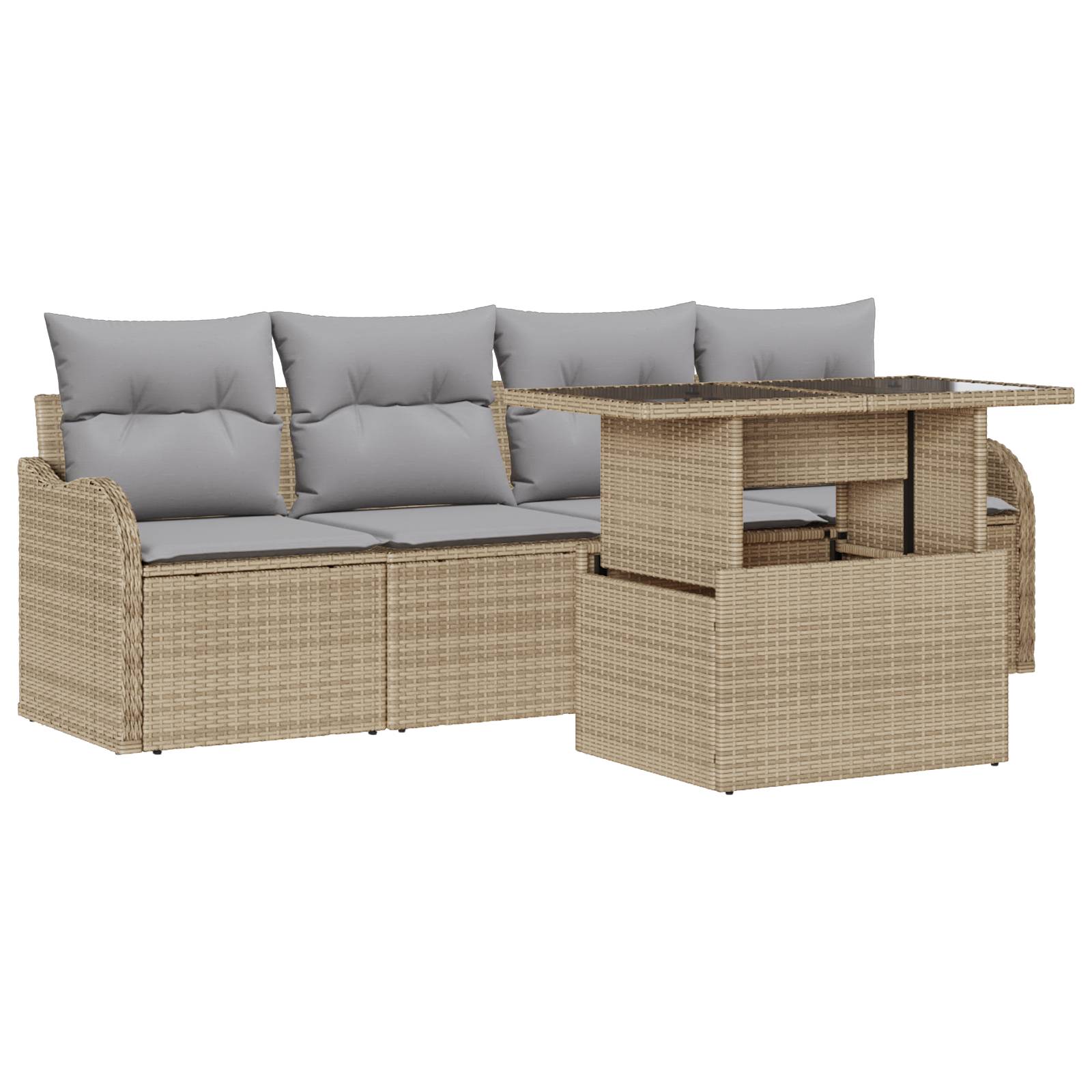 vidaXL 5-teiliges Garten Sofa Set mit Kissen Beige Poly Rattan