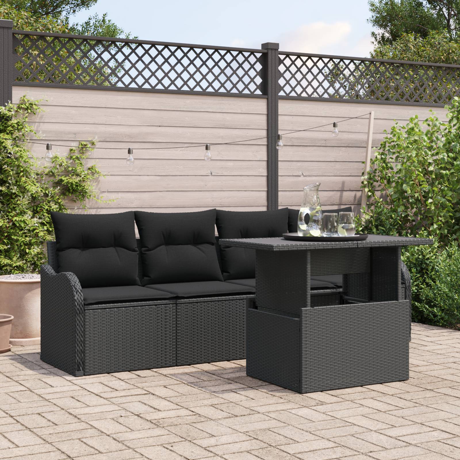 vidaXL 5-teiliges Garten Sofa Set mit Kissen Schwarz Poly Rattan