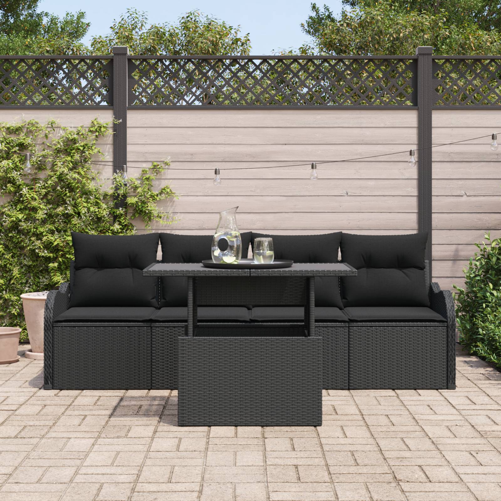 vidaXL 5-teiliges Garten Sofa Set mit Kissen Schwarz Poly Rattan