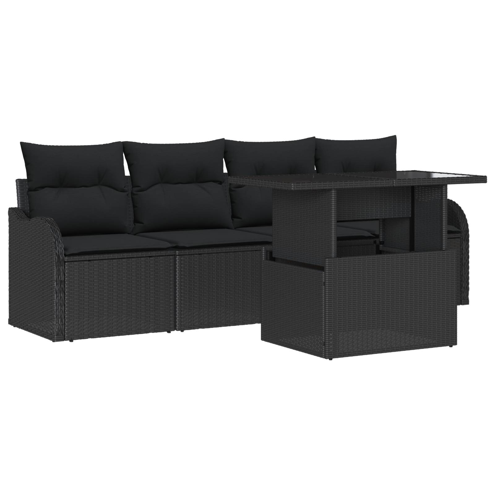 vidaXL 5-teiliges Garten Sofa Set mit Kissen Schwarz Poly Rattan