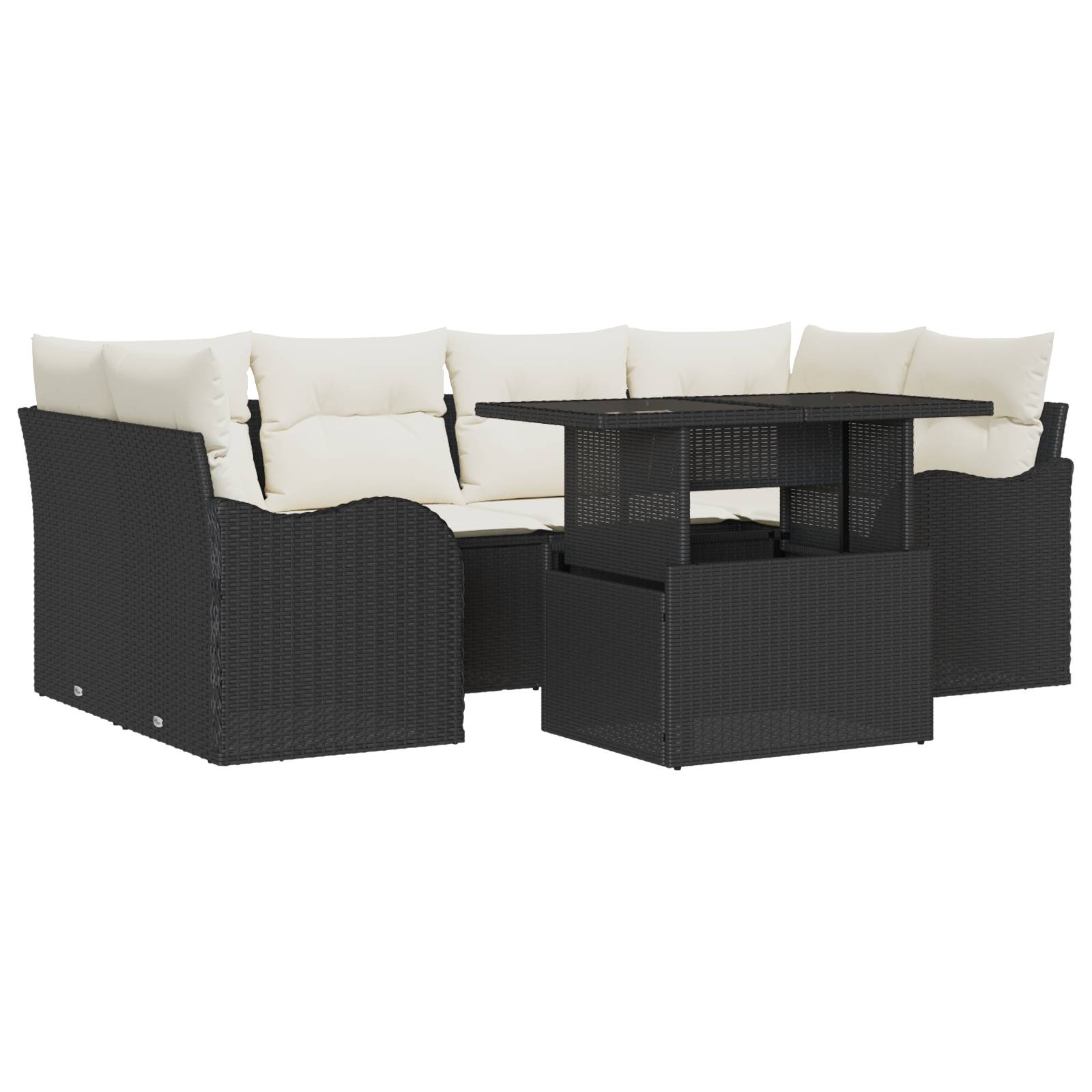 vidaXL 7-tlg. Garten-Sofagarnitur mit Kissen Schwarz Poly Rattan