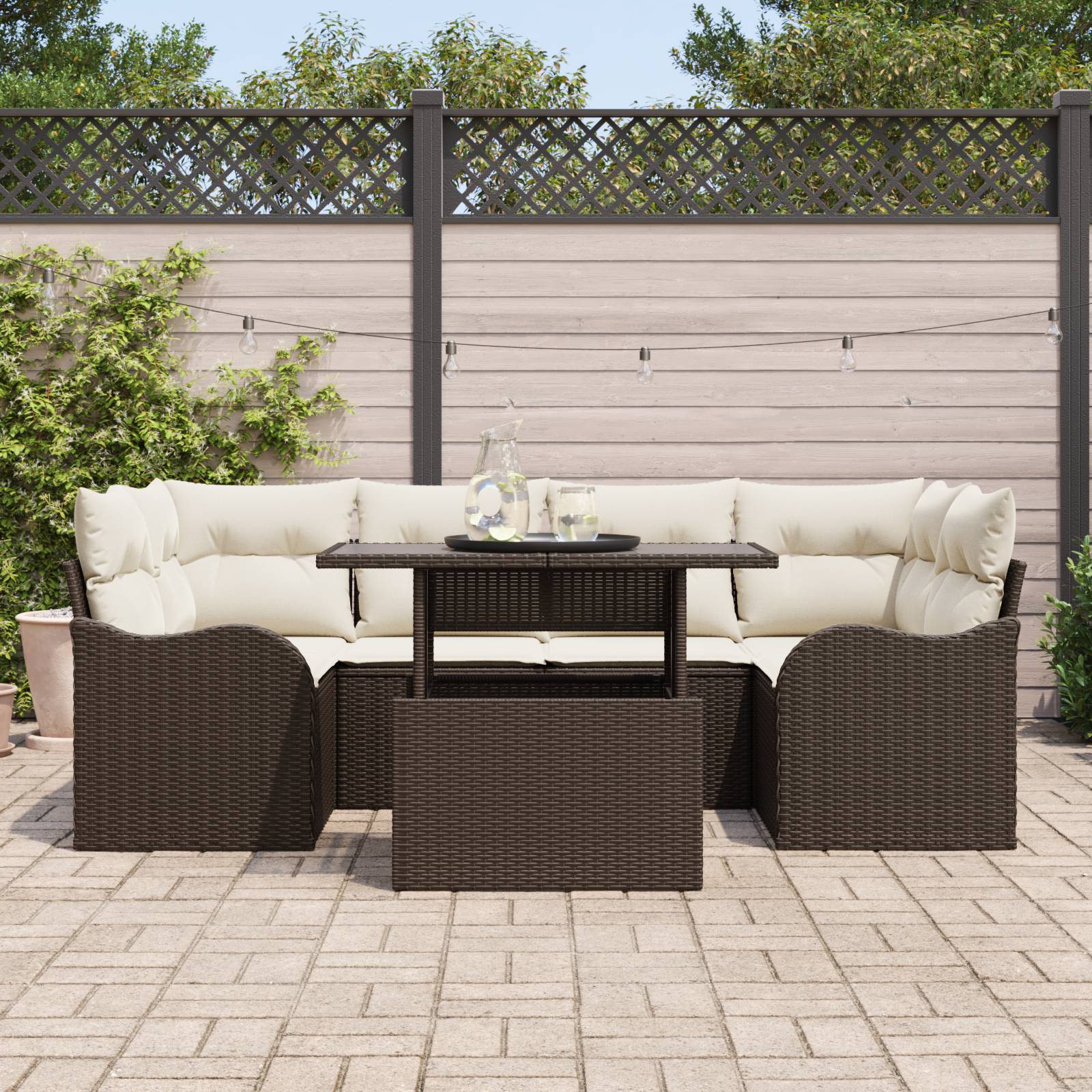 vidaXL 7-teiliges Garten Sofa Set mit Kissen Braun Poly Rattan