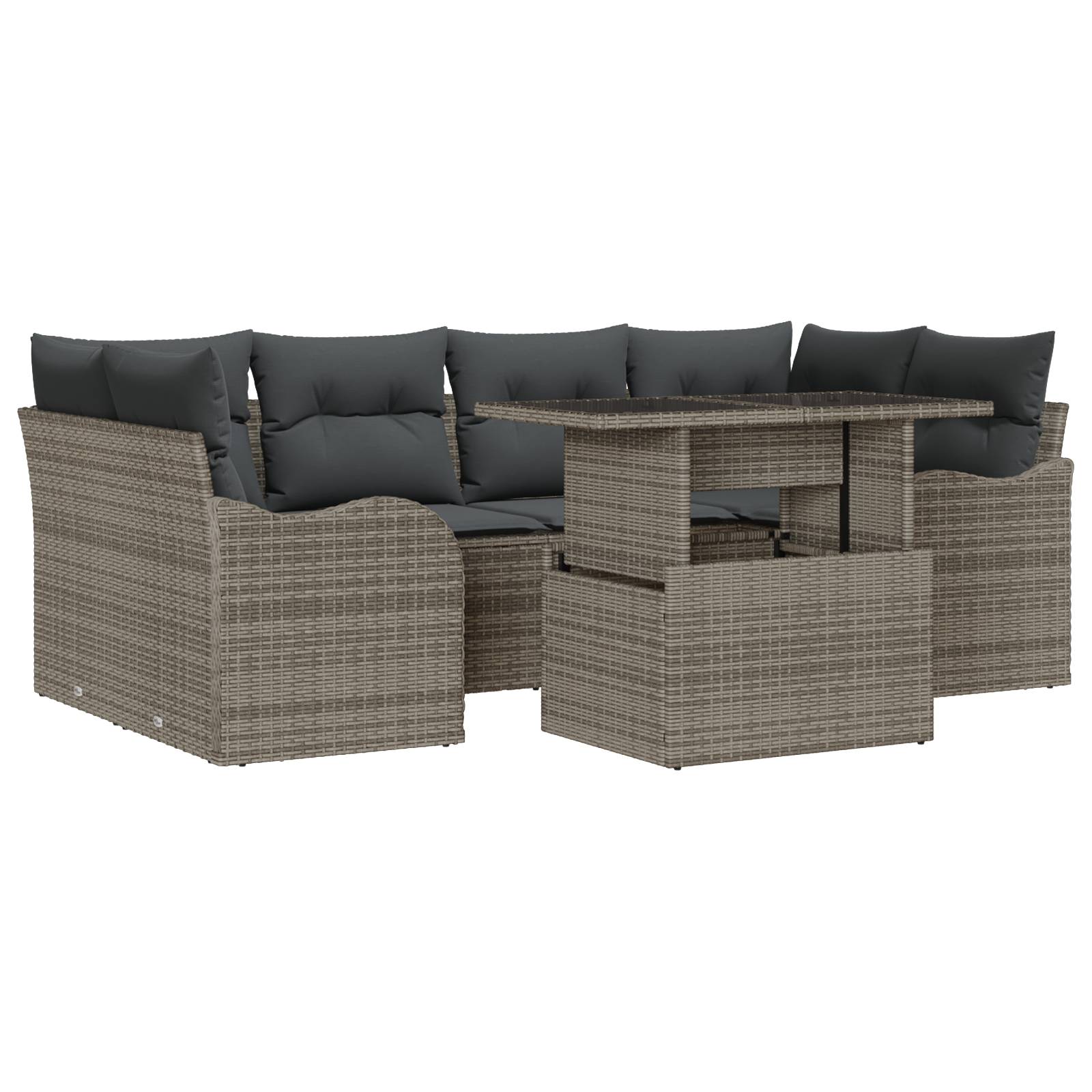 vidaXL 7-teiliges Garten Sofa Set mit Kissen Grau Poly Rattan