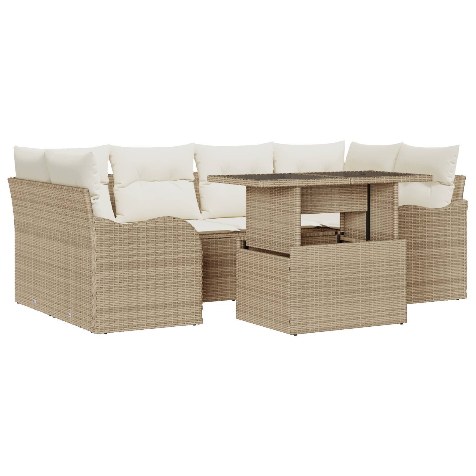 vidaXL 7-teiliges Garten Sofa Set mit Kissen Beige Poly Rattan