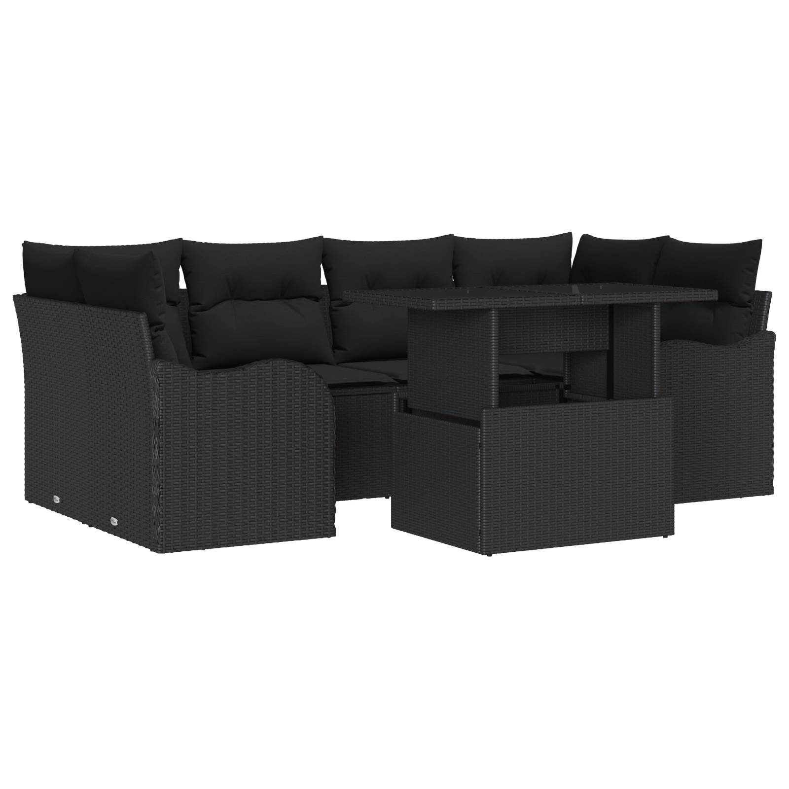 vidaXL 7-teiliges Garten Sofa Set mit Kissen Schwarz Poly Rattan