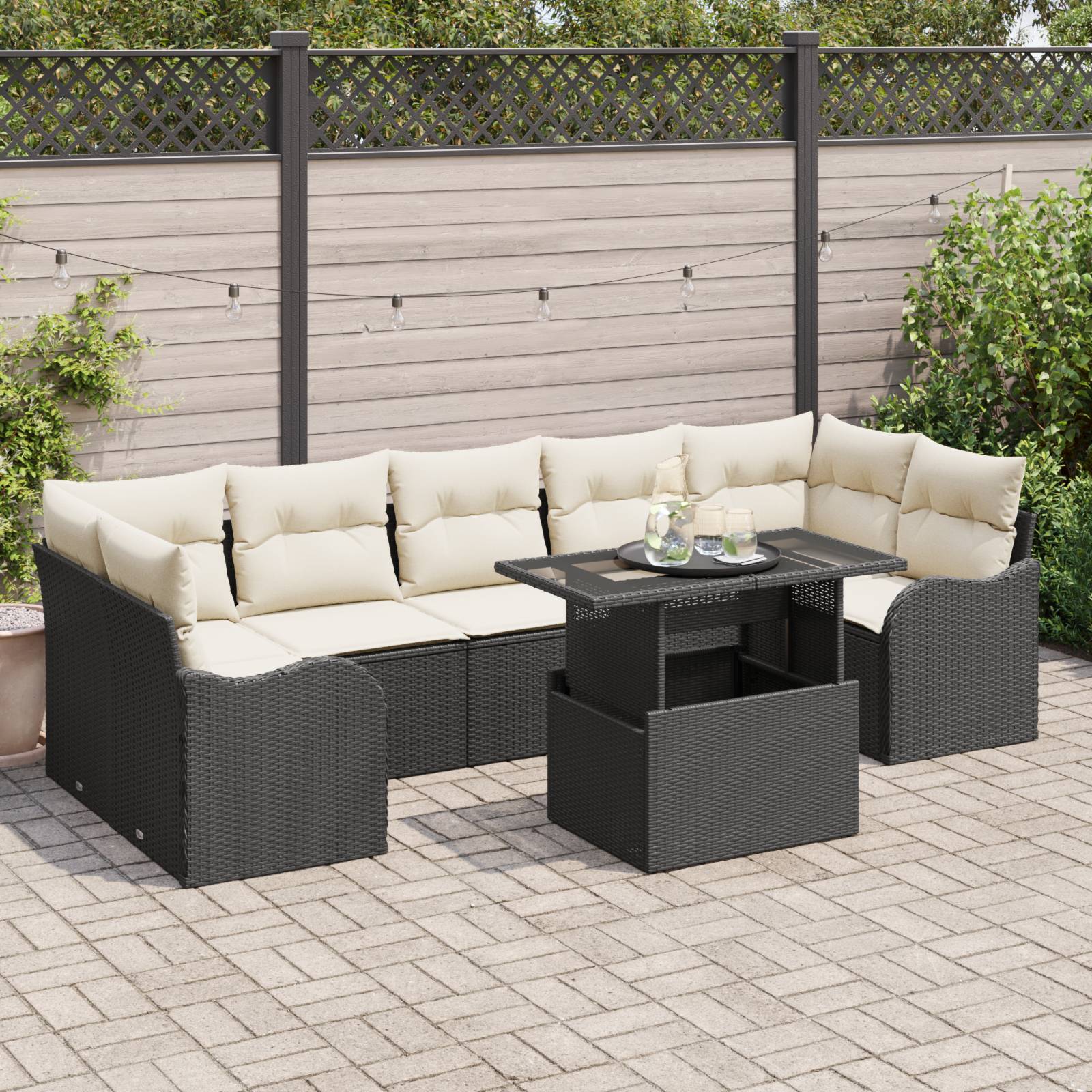 vidaXL 8-teiliges Garten Sofa Set mit Kissen Schwarz Poly Rattan