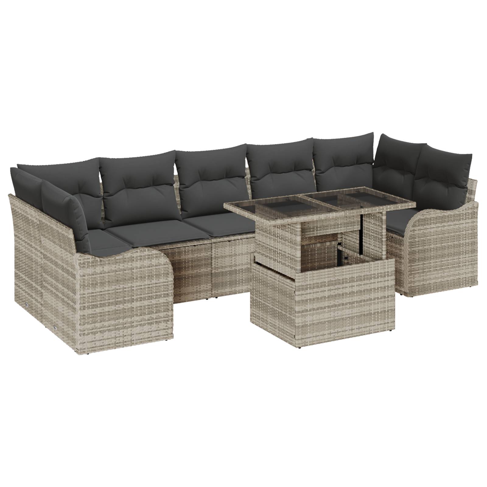 vidaXL 8-teiliges Garten Sofa Set mit Kissen Hellgraues Poly Rattan