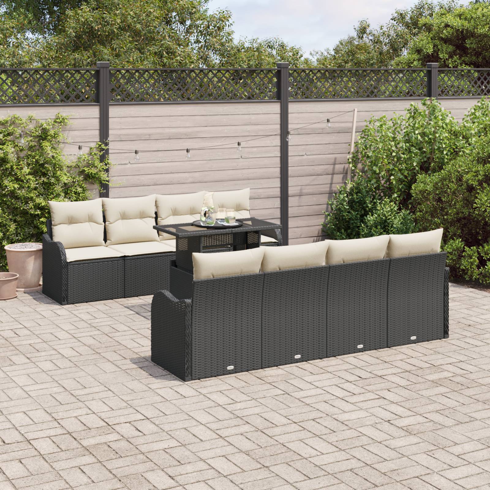 vidaXL 9-teilige Garten Sofa Set mit Kissen in Schwarz Poly Rattan