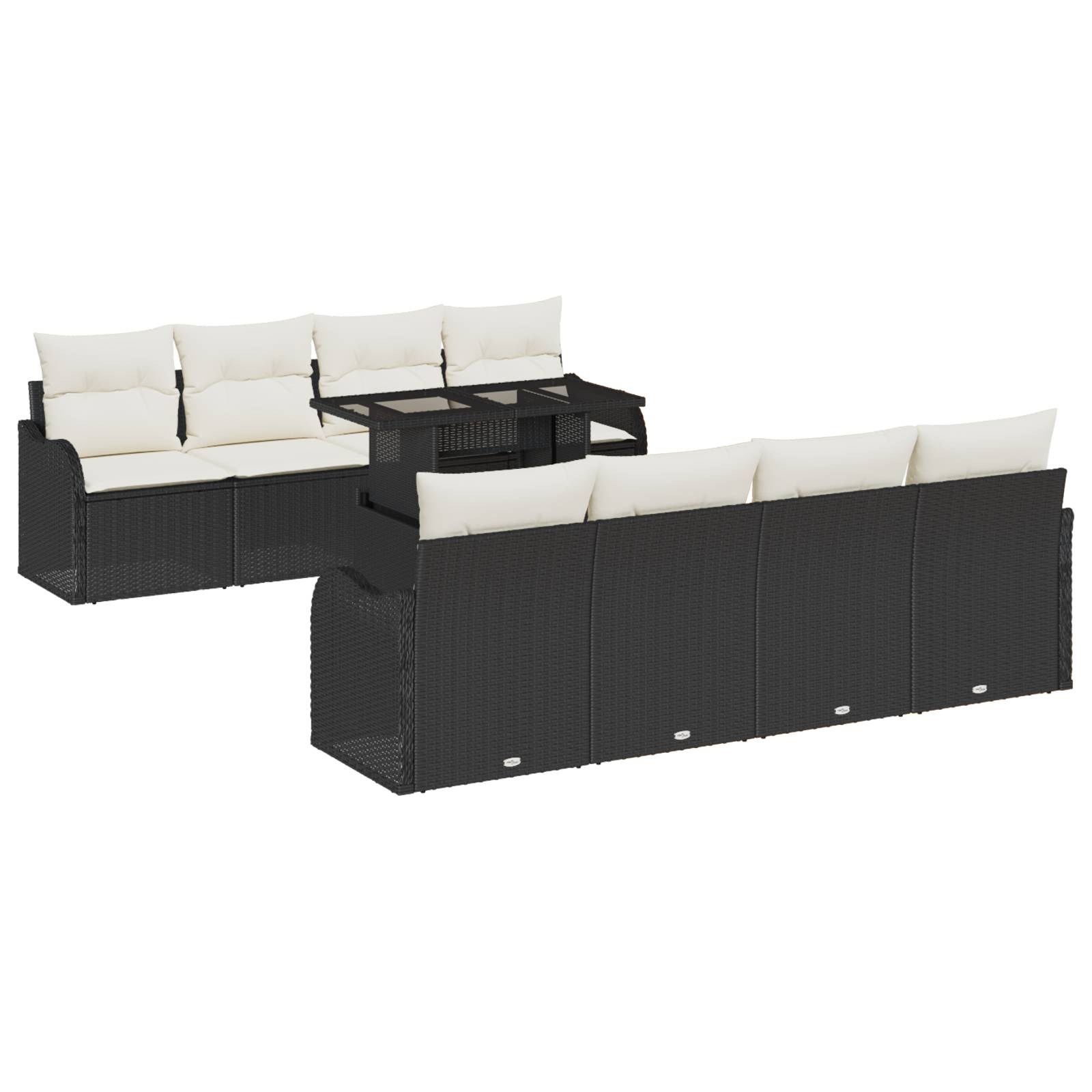 vidaXL 9-teilige Garten Sofa Set mit Kissen in Schwarz Poly Rattan