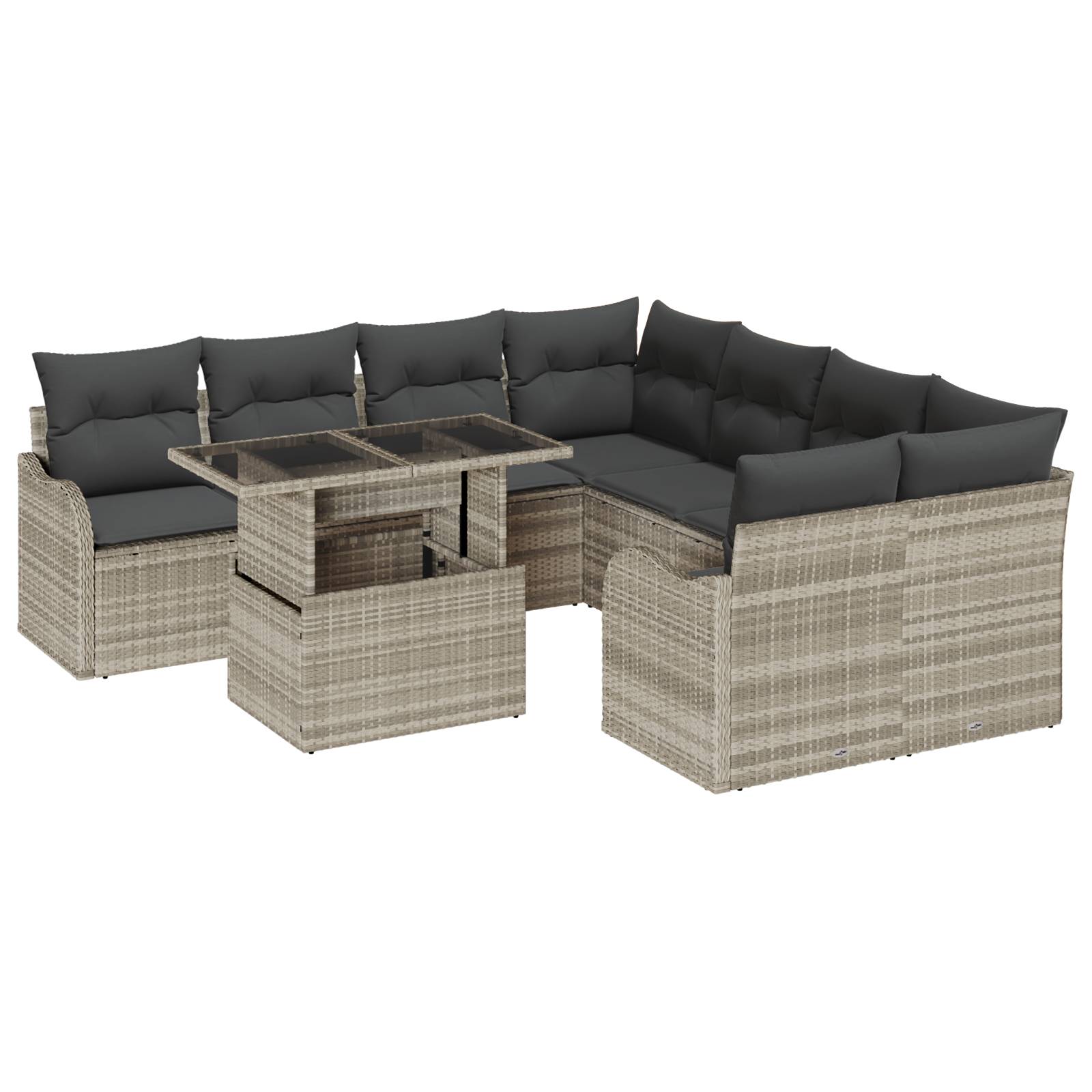 vidaXL 9-teiliges Garten-Sofa-Set mit Kissen Hellgrau Poly Rattan