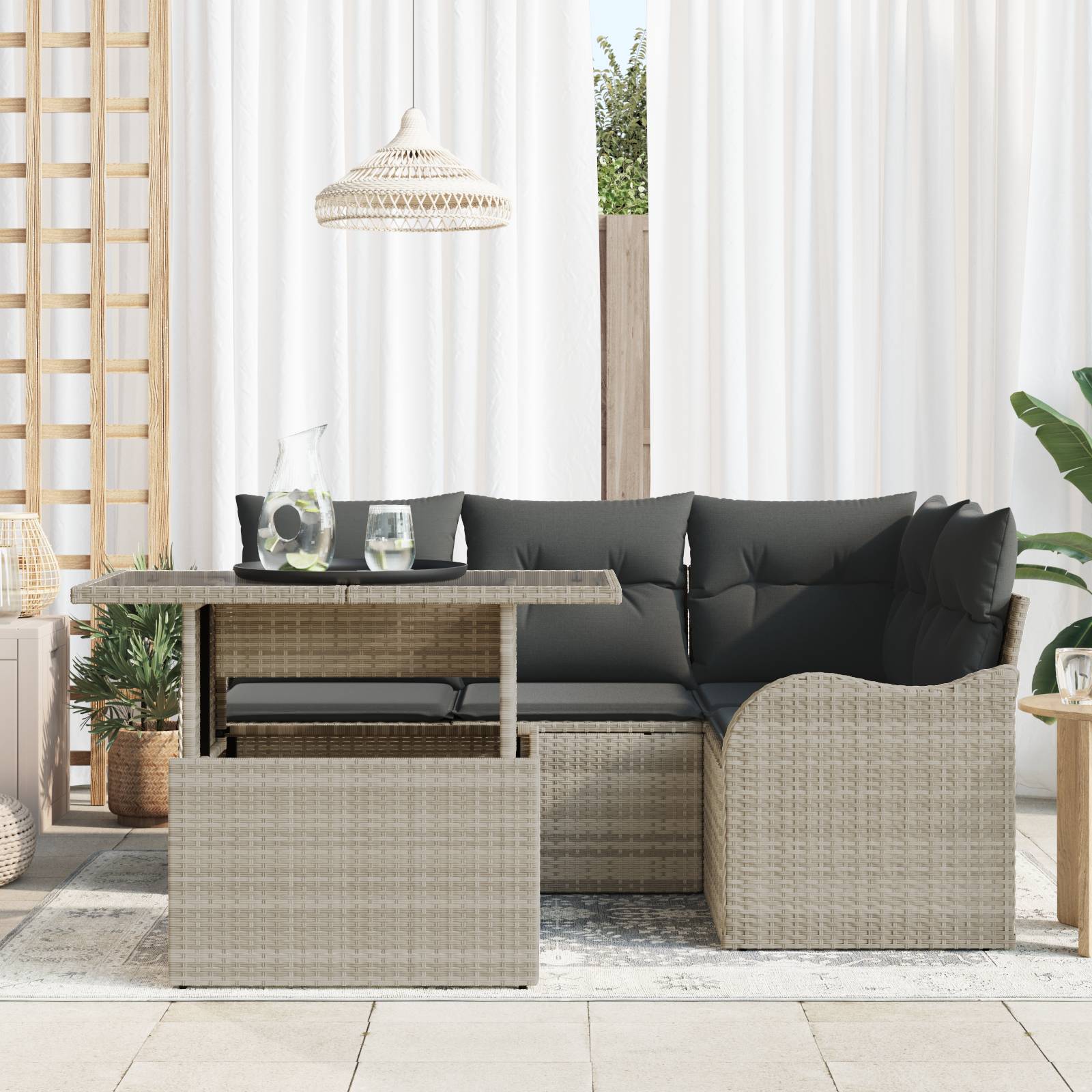 vidaXL 5-teiliges Garten Sofa Set mit Kissen Hellgrau Poly Rattan