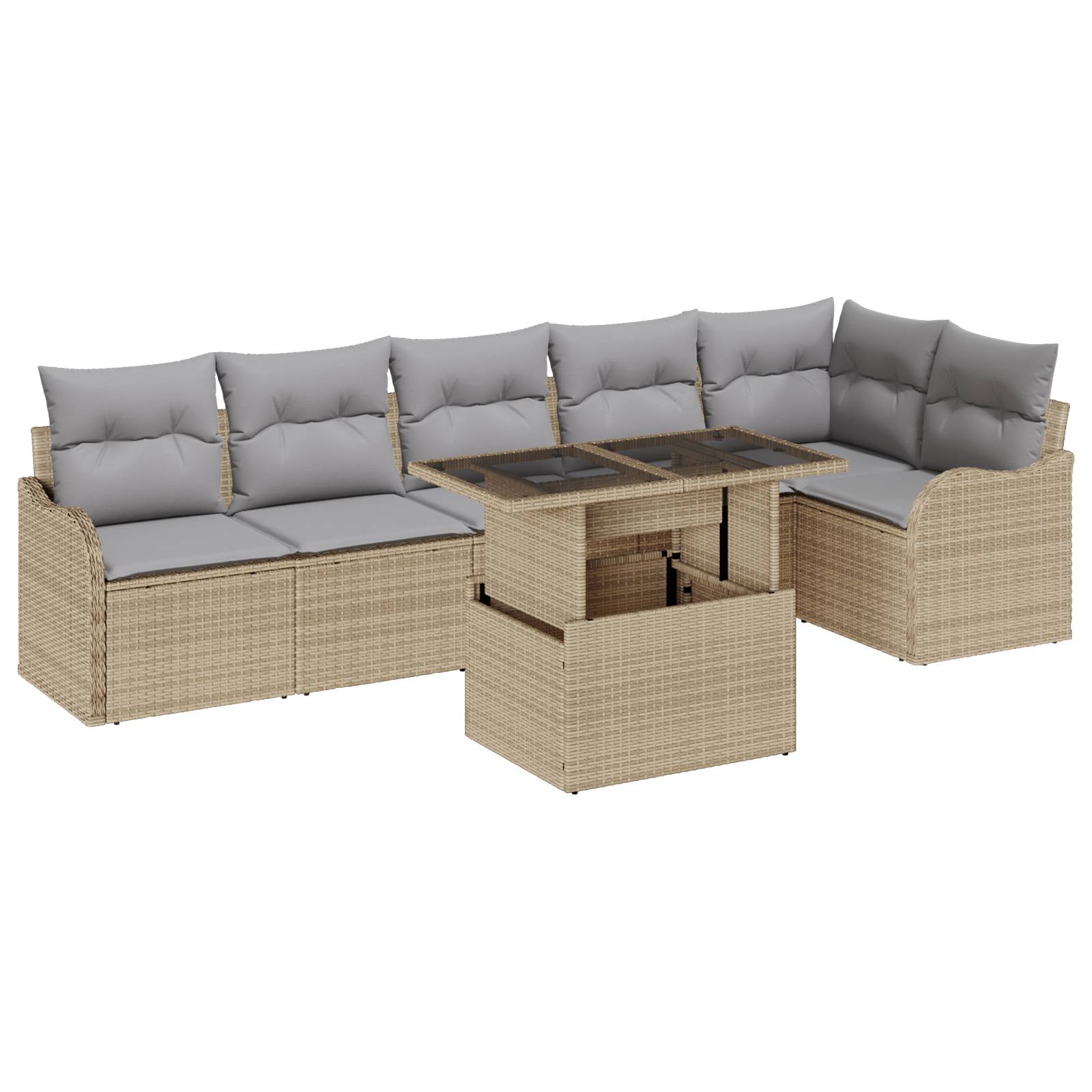 vidaXL 7-tlg. Garten-Sofagarnitur mit Kissen Beige Poly Rattan