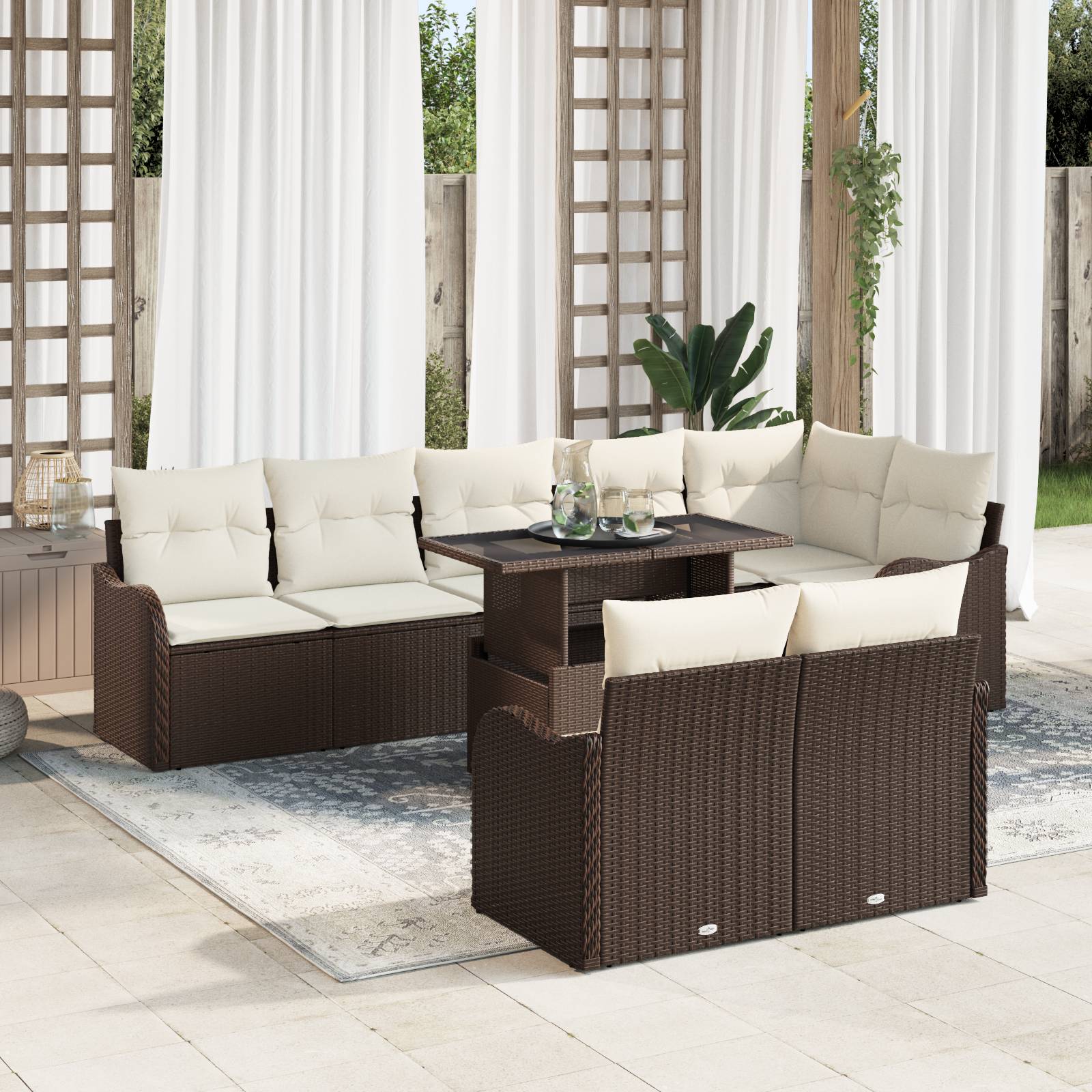 vidaXL 9-teiliges Garten Sofa Set mit Kissen Braun Poly Rattan