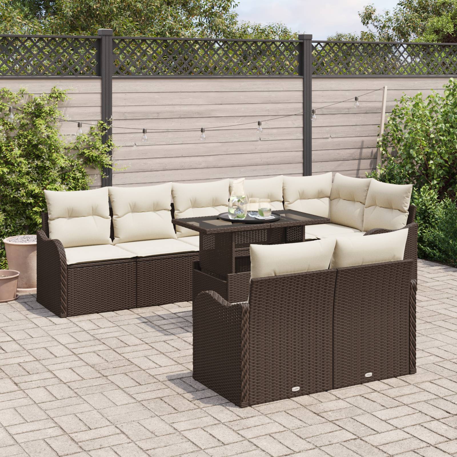 vidaXL 9-teiliges Garten Sofa Set mit Kissen Braun Poly Rattan