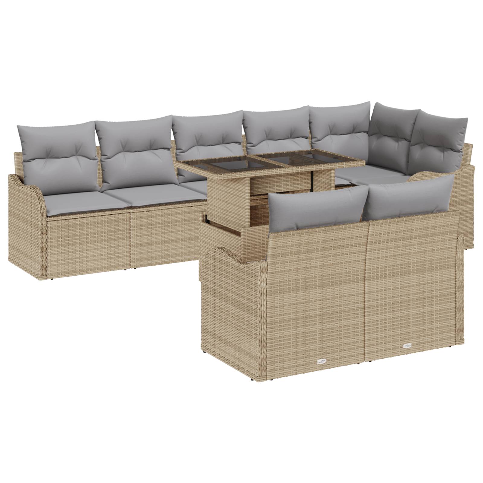 vidaXL 9-teiliges Garten Sofa Set mit Kissen Beige Poly Rattan