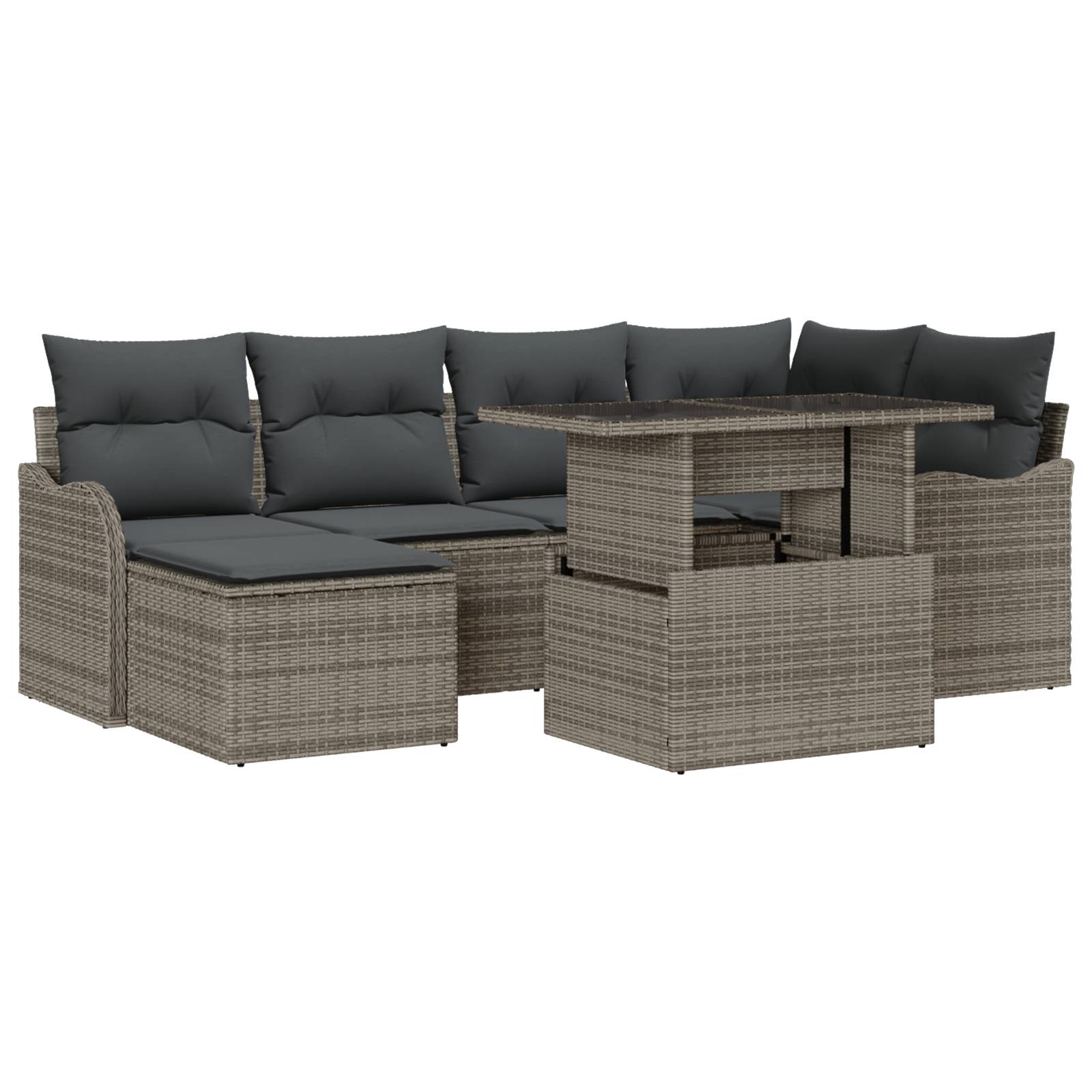 vidaXL 7-teiliges Garten Sofa Set mit Kissen in Grau Poly Rattan