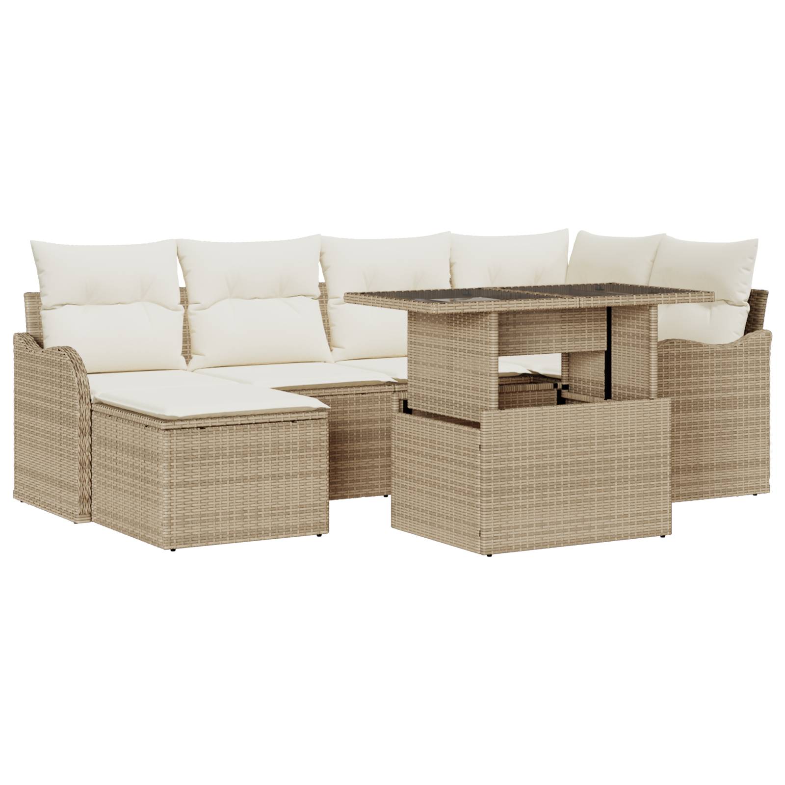 vidaXL 7-teiliges Garten Sofa Set mit Kissen Beige Poly Rattan