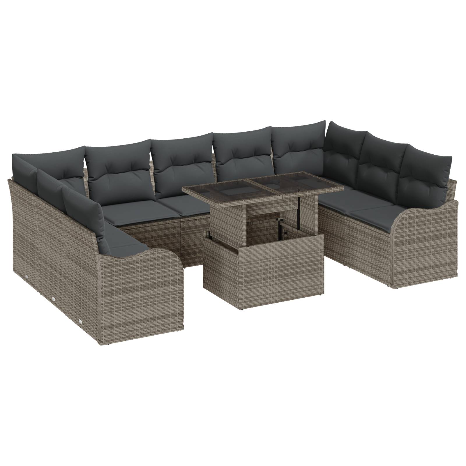 vidaXL 10-teiliges Gartensofa Set mit Kissen grau Poly Rattan