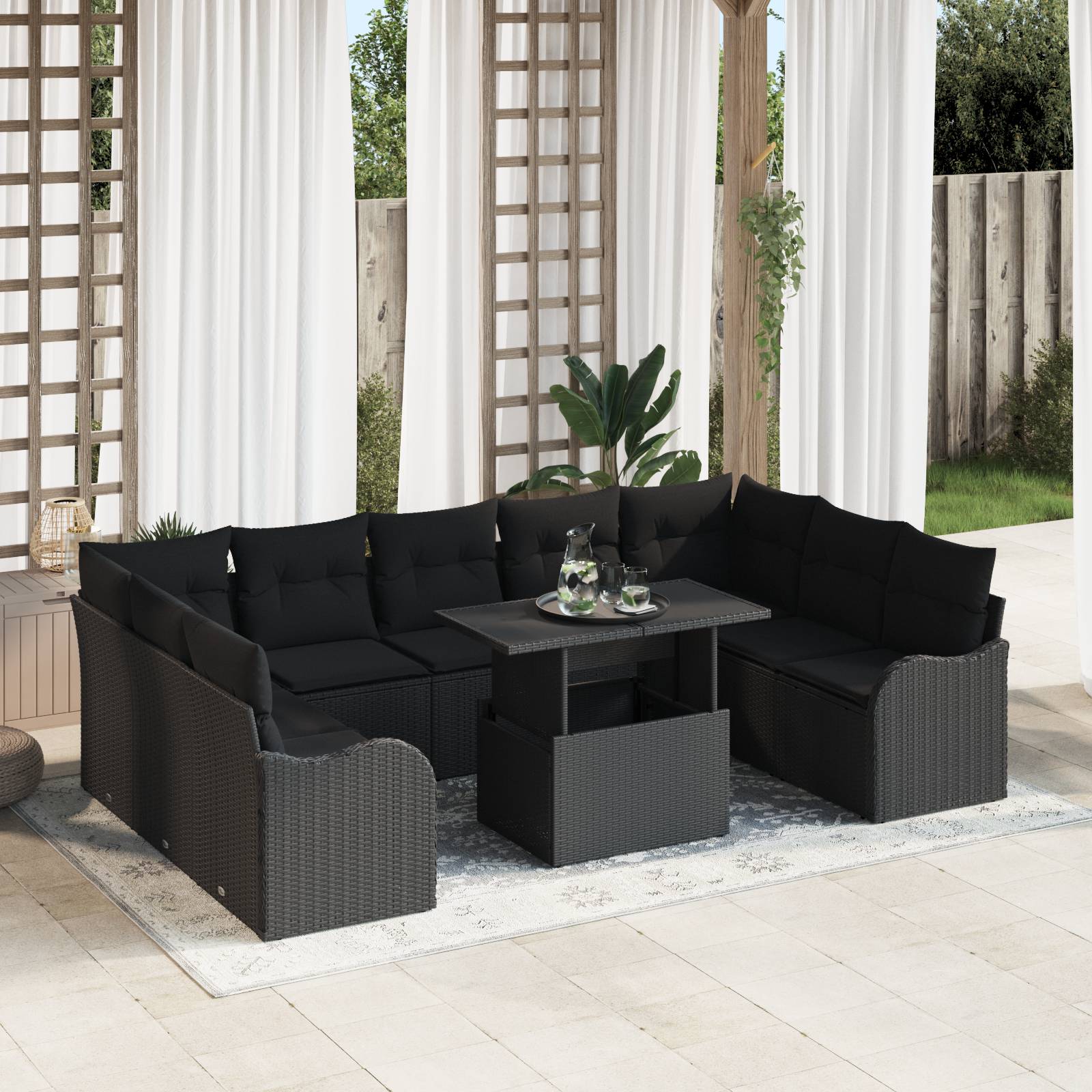 vidaXL 10-teilige Garten Sofa Set mit Kissen Schwarz Poly Rattan