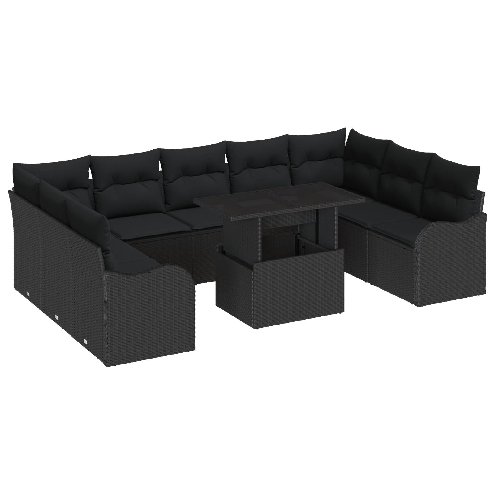 vidaXL 10-teilige Garten Sofa Set mit Kissen Schwarz Poly Rattan