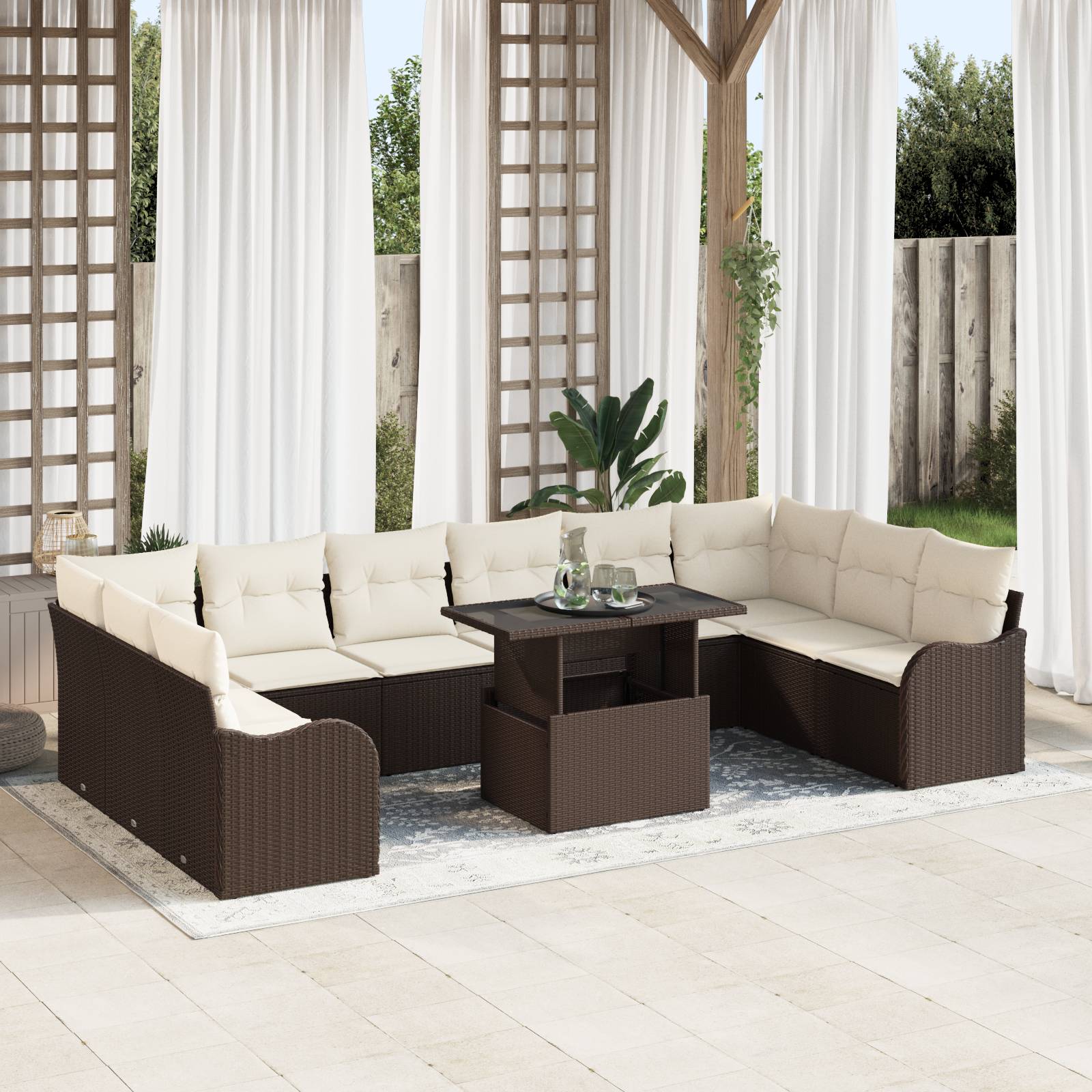 vidaXL 11-teiliges Garten Sofa Set mit Kissen Braun Poly Rattan