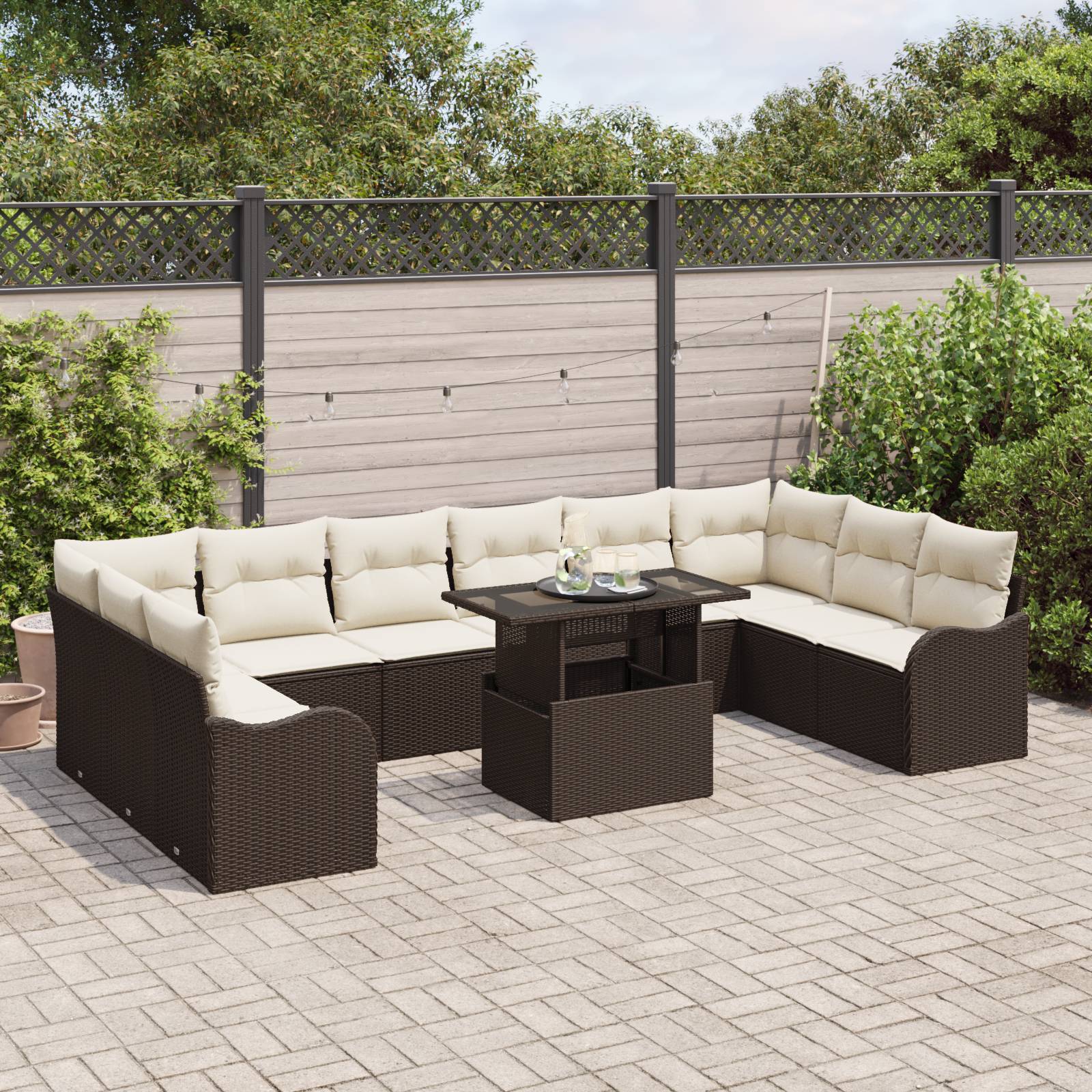 vidaXL 11-teiliges Garten Sofa Set mit Kissen Braun Poly Rattan