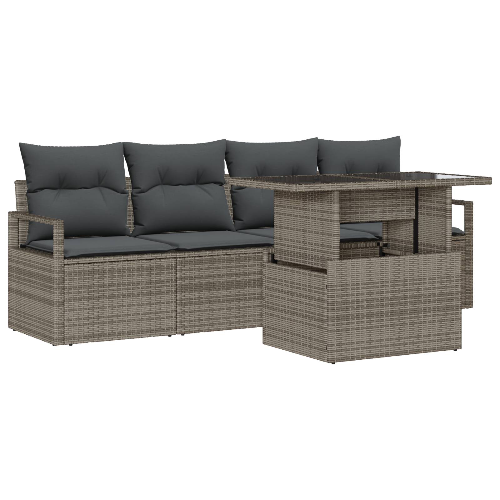 vidaXL 5-tlg. Garten-Sofagarnitur mit Kissen Grau Poly Rattan