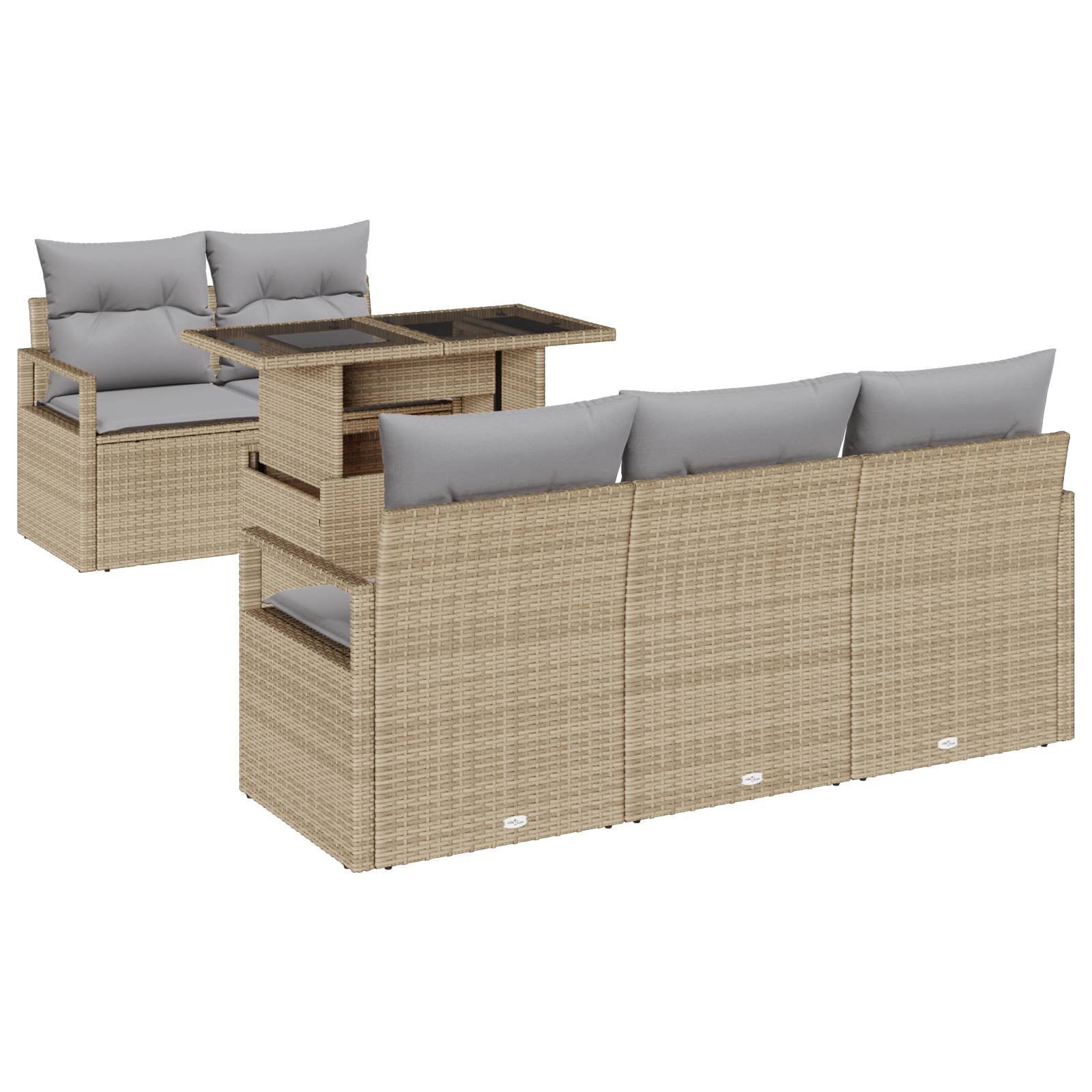vidaXL 6-teiliges Garten Sofa Set mit Kissen Beige Poly Rattan