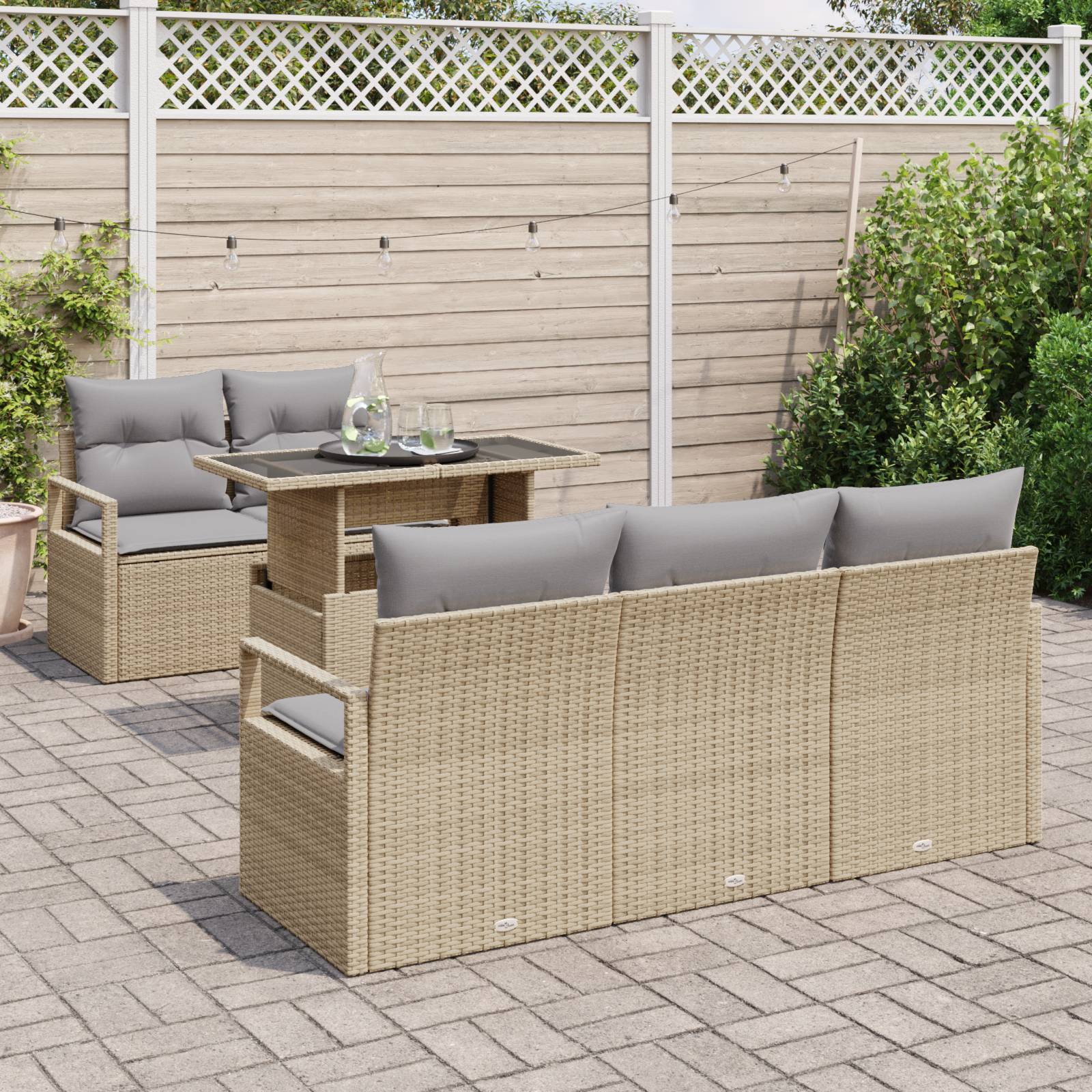 vidaXL 6-teiliges Garten Sofa Set mit Kissen Beige Poly Rattan